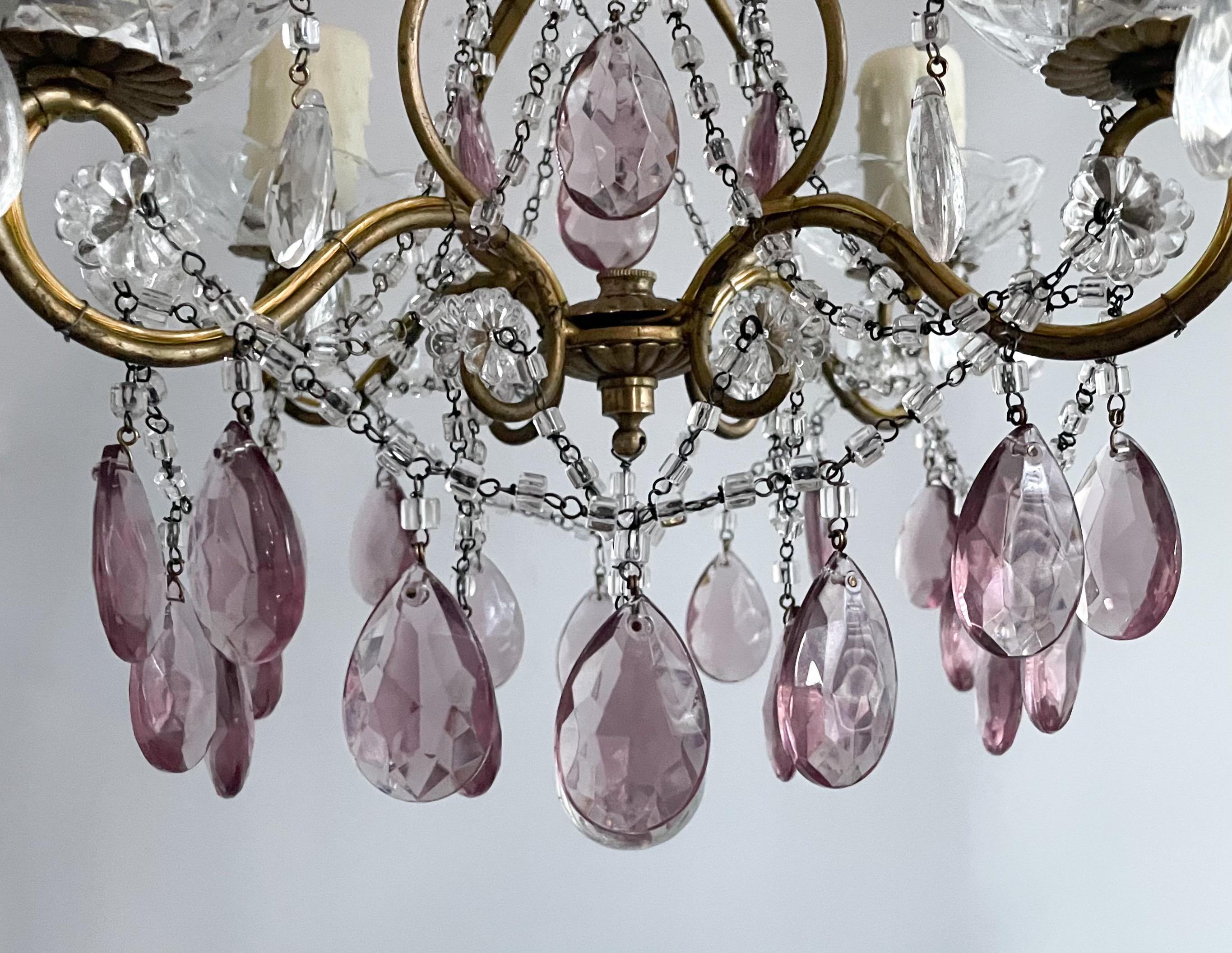 Art Glass Petite Italian Crystal Beaded Chandelier  For Sale