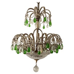 Petite Italian Crystal Beaded Chandelier with Green Drops