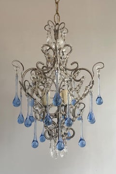 Petite Italian Crystal Beaded Chandelier With Murano Drops