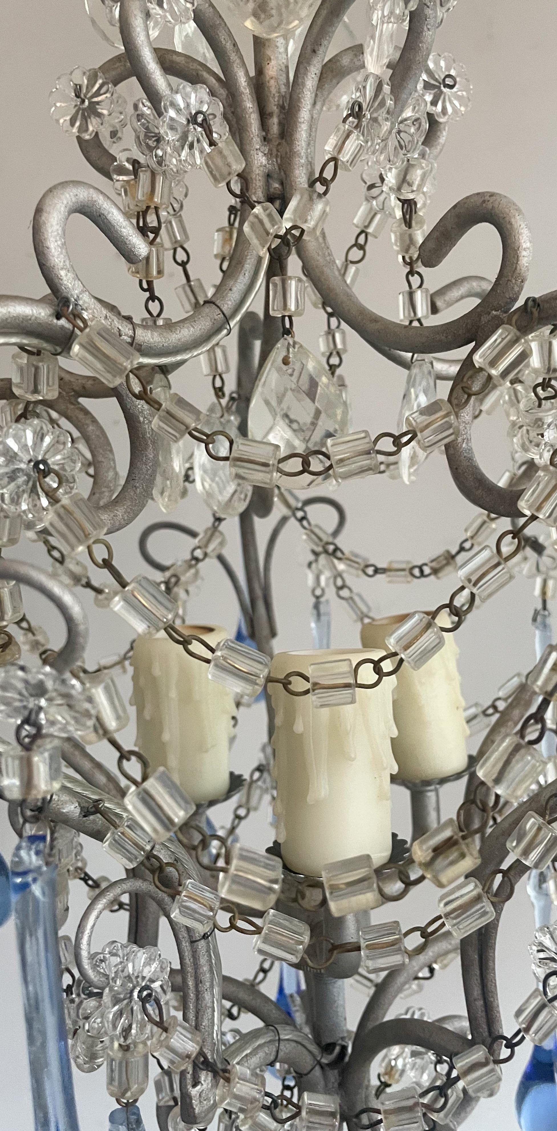 Louis XVI Petite Italian Crystal Beaded Chandelier With Murano Drops