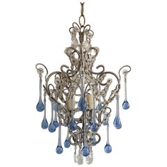 blue beaded chandelier Petite Italian Crystal Beaded Chandelier With Murano Drops