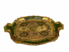 Petite Italian Florentine Gold Gilt-Wood Tray Toleware Tole, 1960s