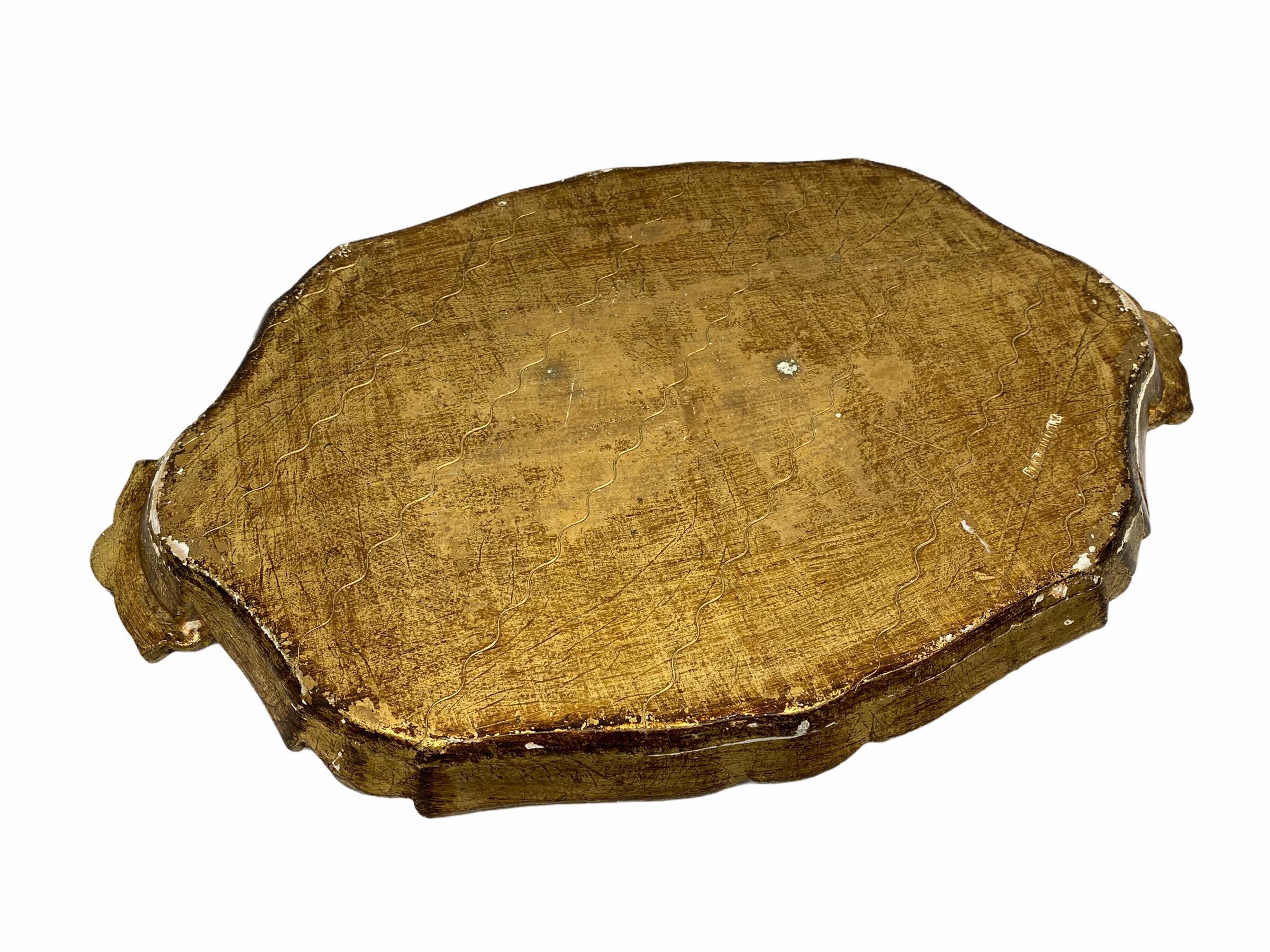 Hollywood Regency Petite Italian Florentine Gold Gilt-Wood Tray Toleware Tole, 1960s For Sale