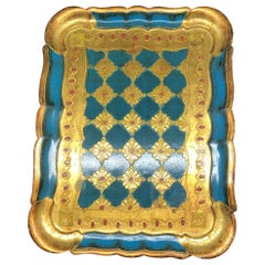 Retro Petite Italian Florentine Gold Giltwood Serving Tray Toleware Tole, 1960s