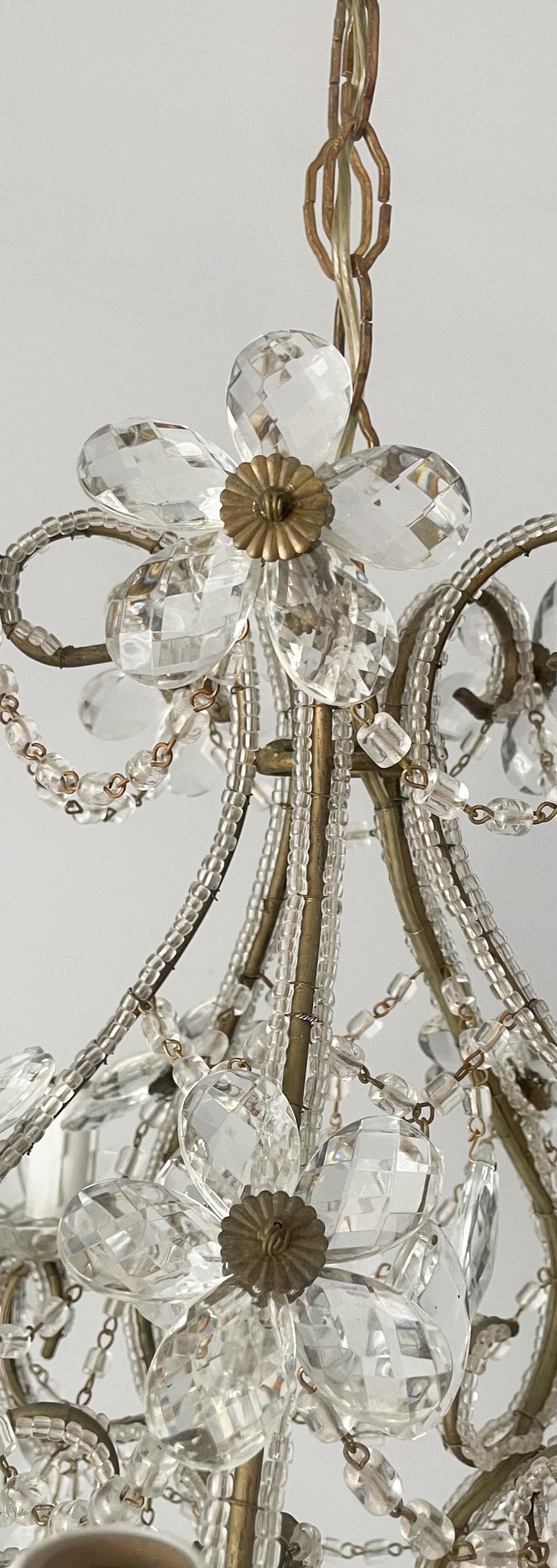 Mid-20th Century Petite Italian Flower Beaded Chandelier 