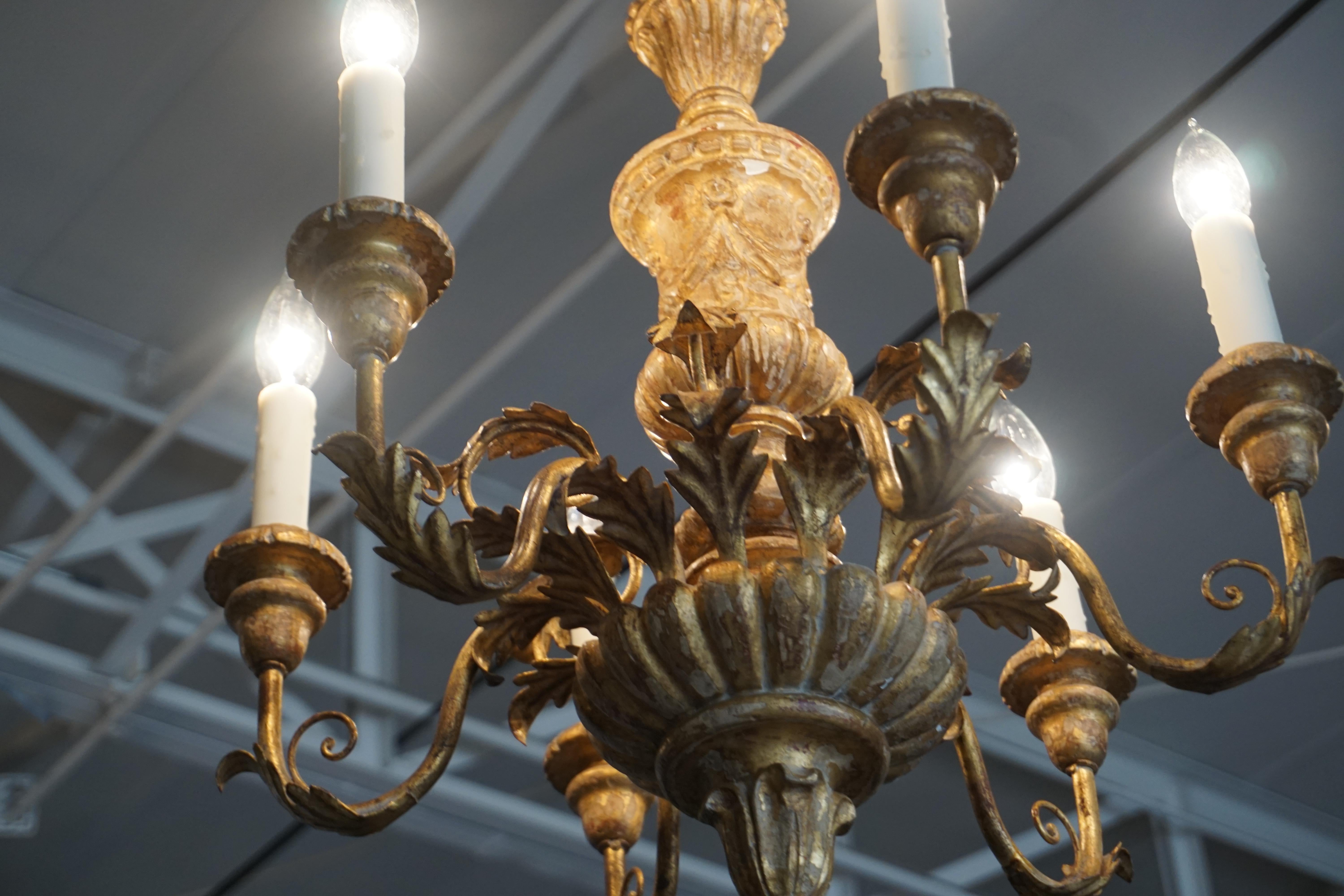 Petite Italian Giltwood Chandelier In Good Condition For Sale In Dallas, TX