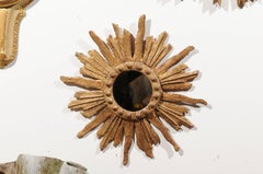 Petite Italian Giltwood Sunburst Mirror with Spheres and Wavy Rays, 1880s