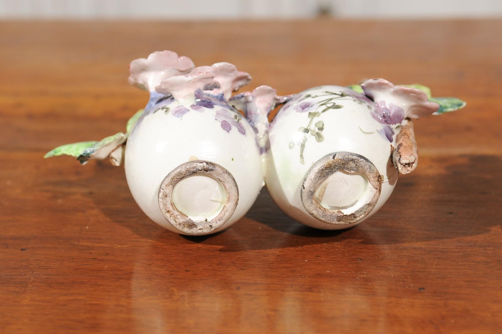 Petite Italian Glazed and Hand Painted 19th Century Two-Pots Floral Majolica 2