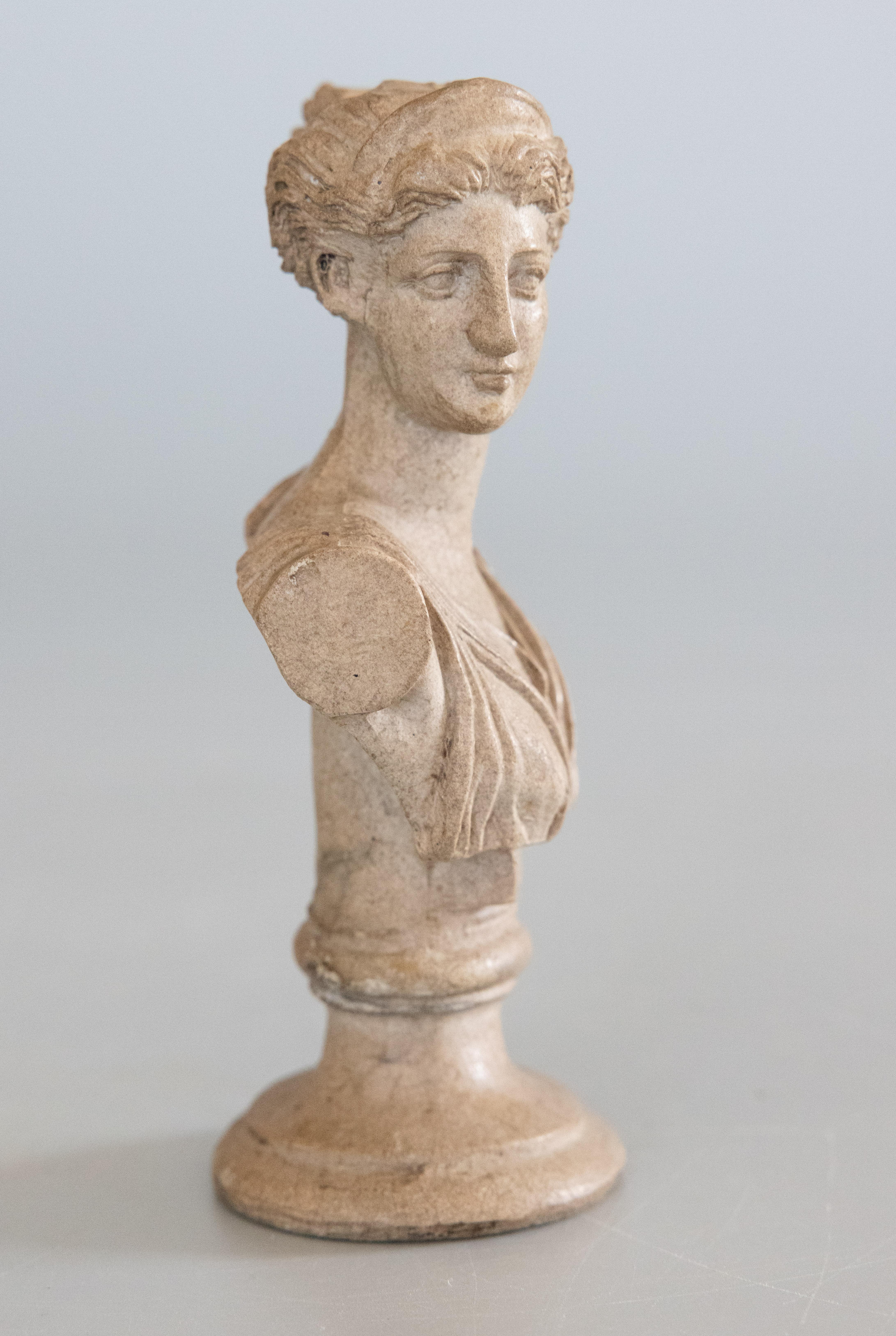 Petite Italian Grand Tour Souvenir Stone Bust of Diana of Versailles, c. 1880 In Good Condition In Pearland, TX