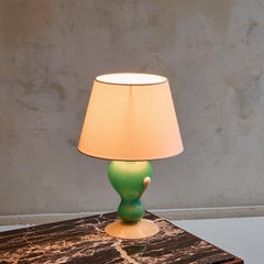 Petite Italian Green Murano Glass Table Lamp with Shade, 1950s