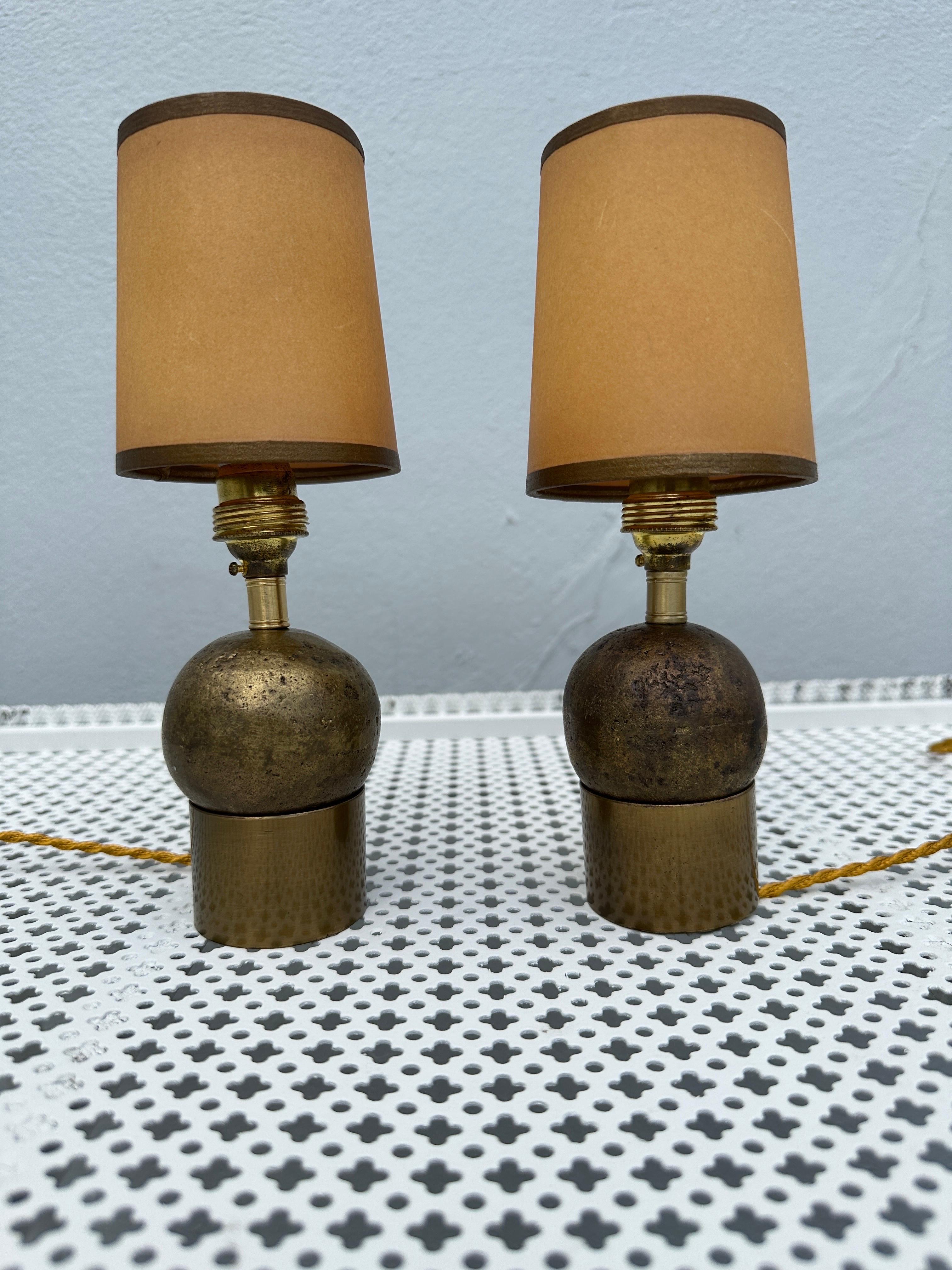 20th Century Petite Italian Mantel Bronze Lamps, Pair