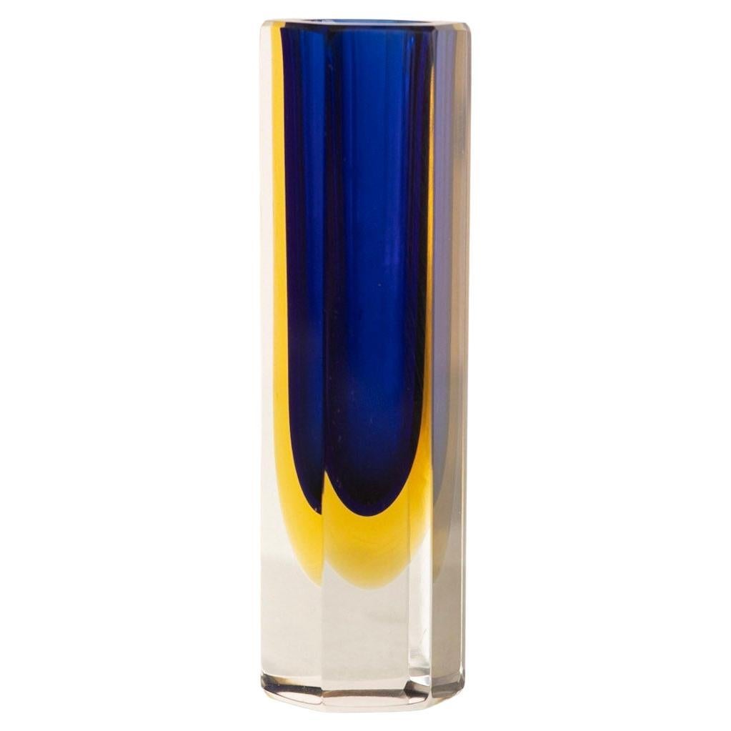 Petite Italian Murano Sommerso Faceted Glass Vase