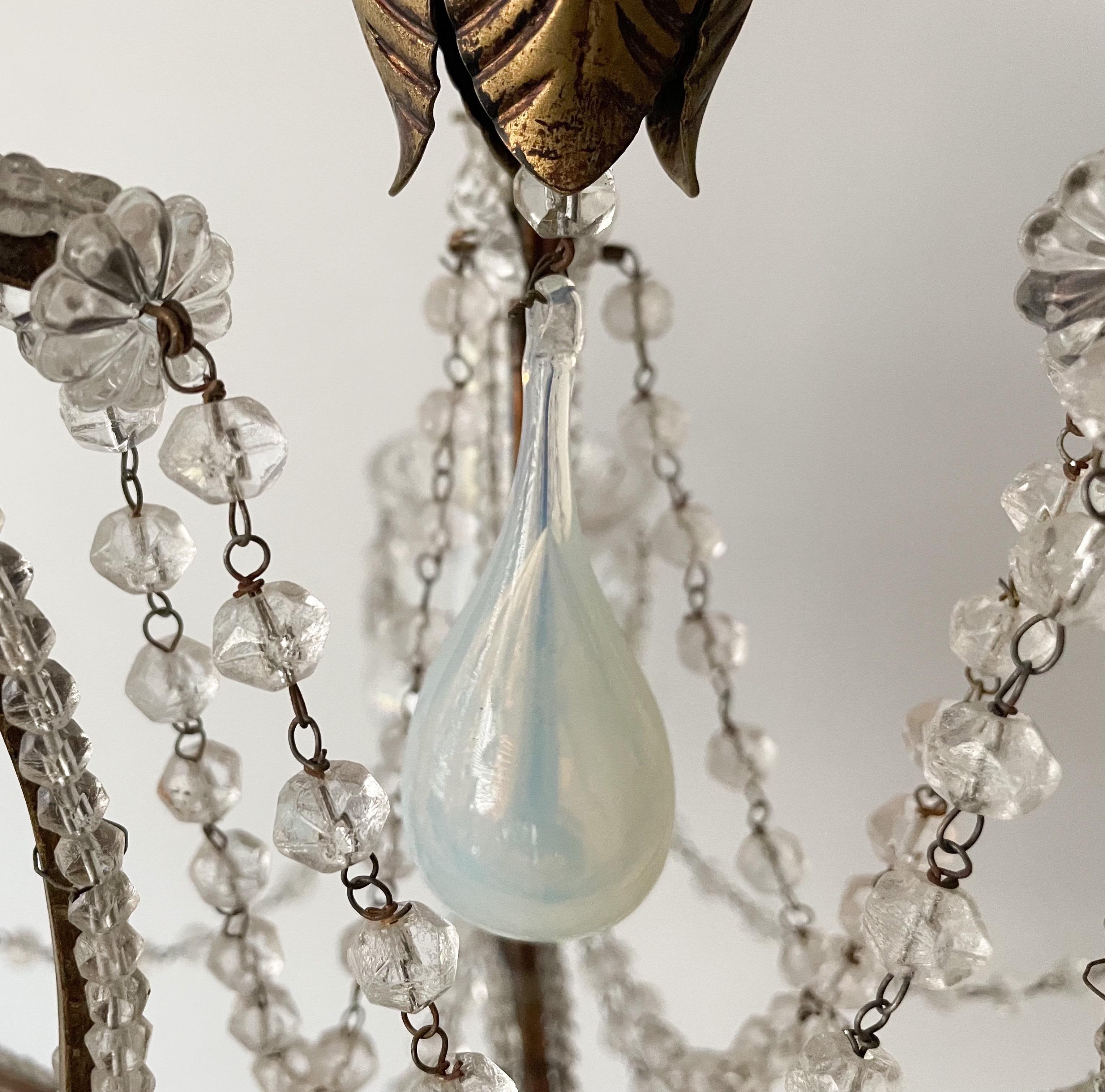 Louis XVI Petite Italian Opaline Crystal Beaded Chandelier