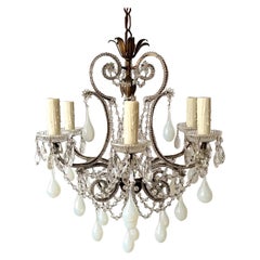 Petite Italian Opaline Crystal Beaded Chandelier