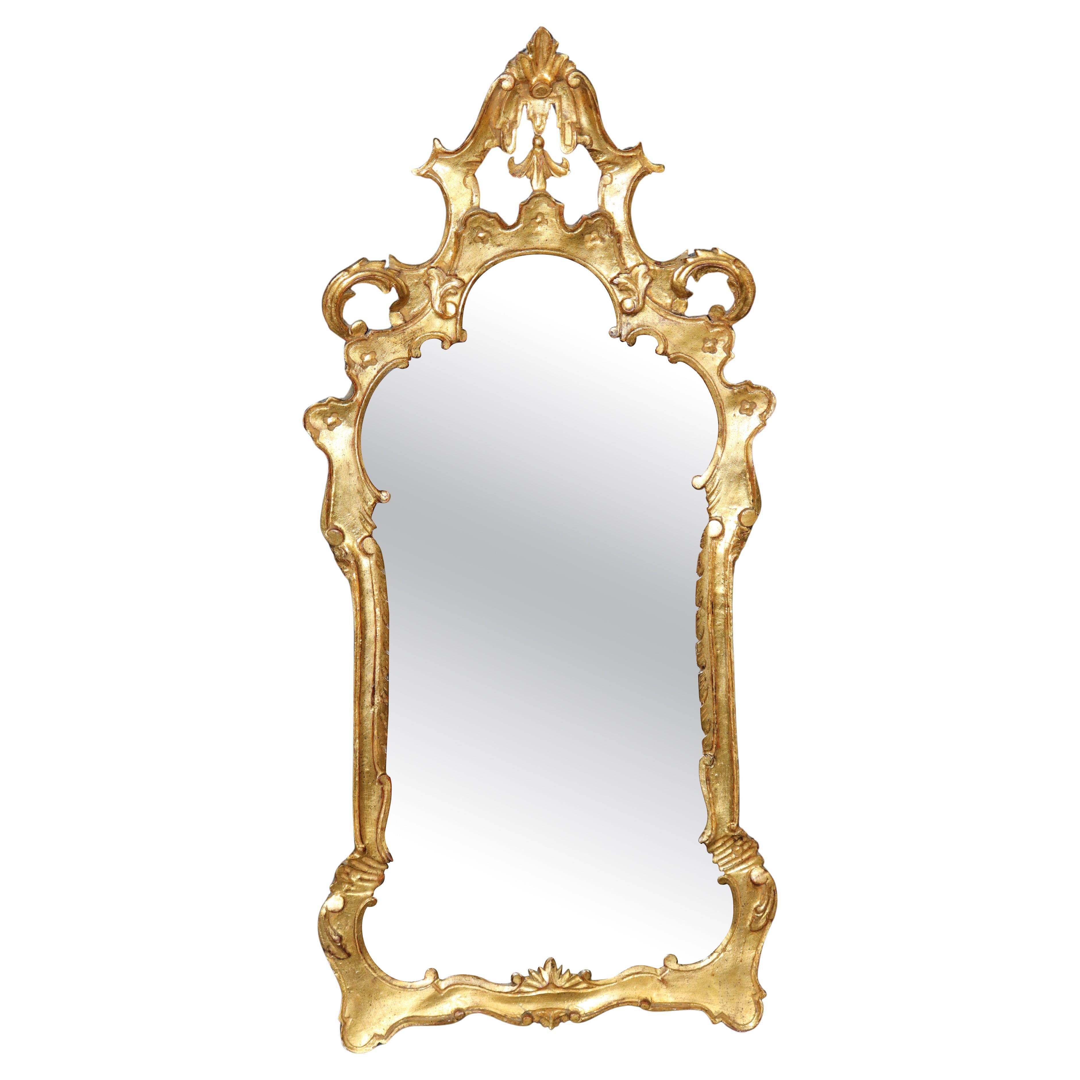 Petite Italian Rococo Style Carved Gilt Mirror C. 1940's