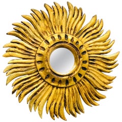 Petite Italian Starburst Sunburst Gilded Wood Mirror, circa 1930s