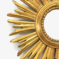 Petite Italian Starburst Sunburst Gilded Wood Mirror, circa 1950s