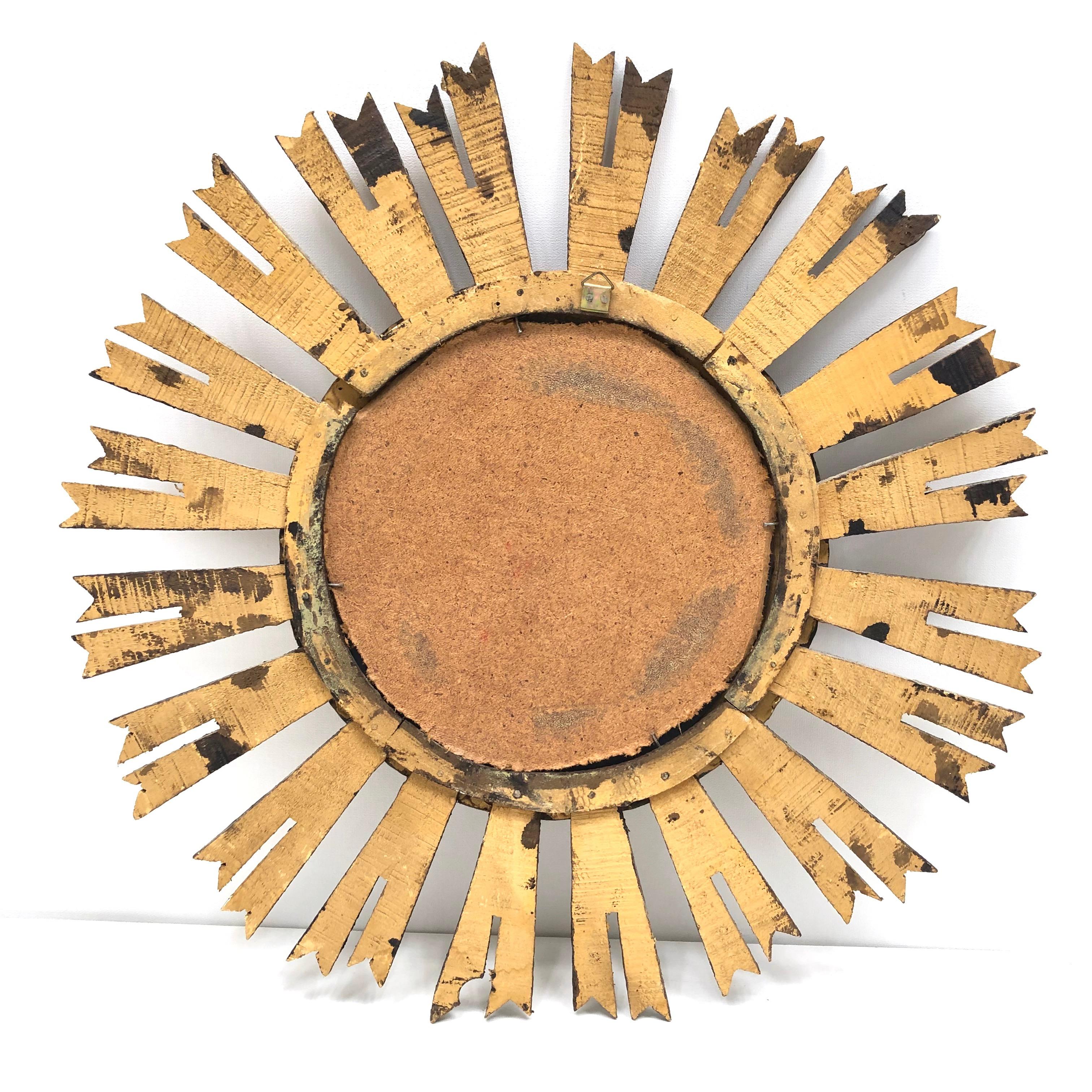 Petite Italian Starburst Sunburst Gilded Wood Mirror, circa 1950s 1