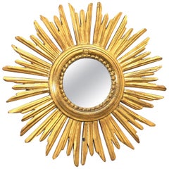 Petite Italian Starburst Sunburst Gilded Wood Mirror, circa 1950s