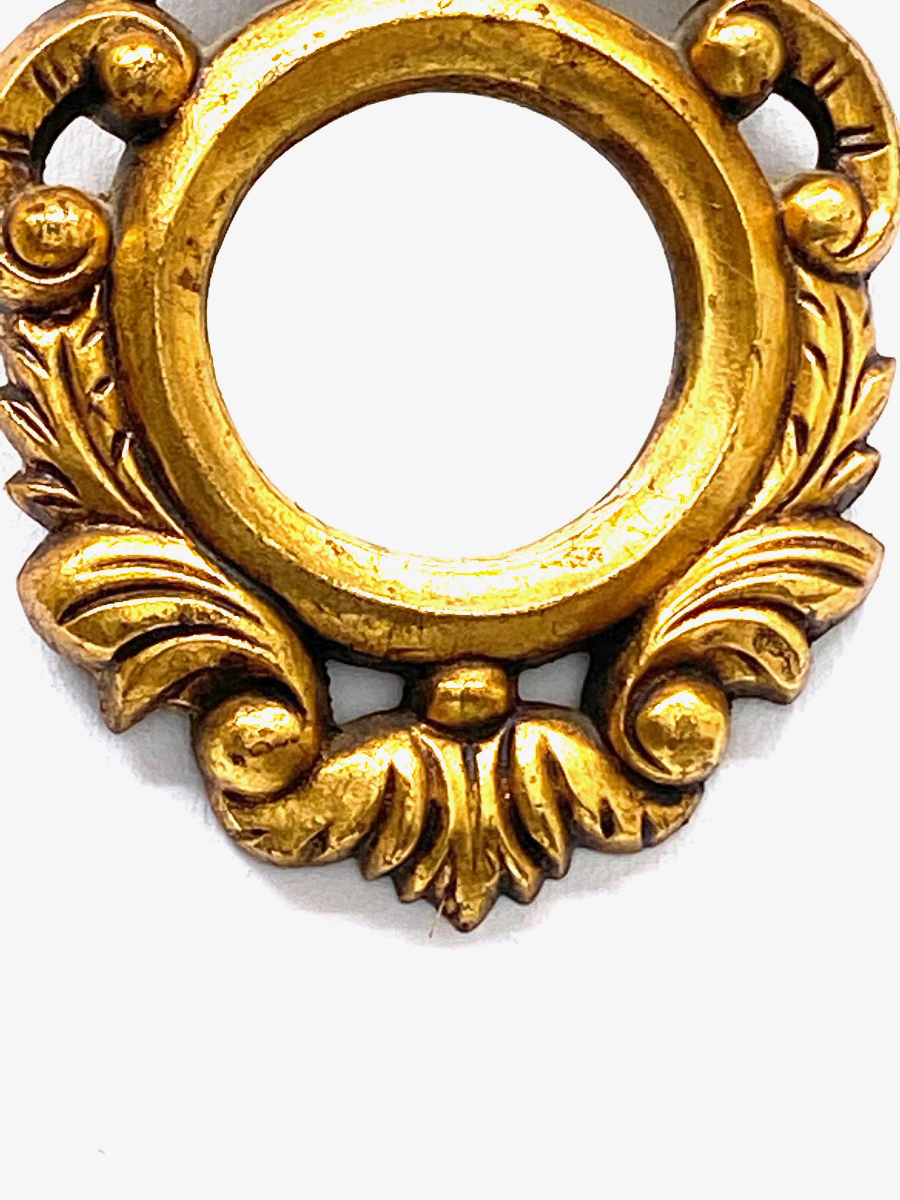 Hollywood Regency Petite Italian Tole Toleware Gilded Framed Mirror, circa 1960s For Sale