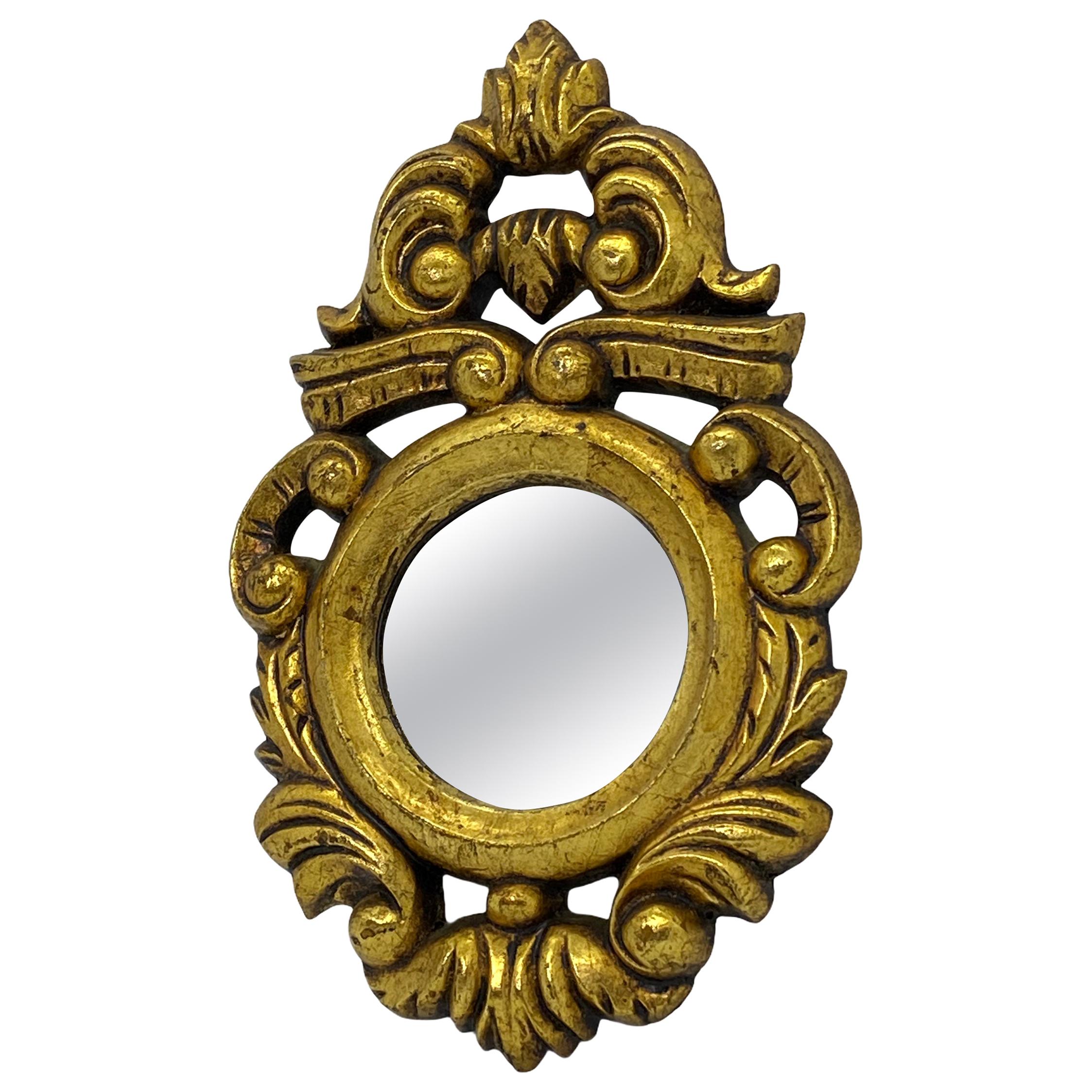 Petite Italian Tole Toleware Gilded Framed Mirror, circa 1960s For Sale
