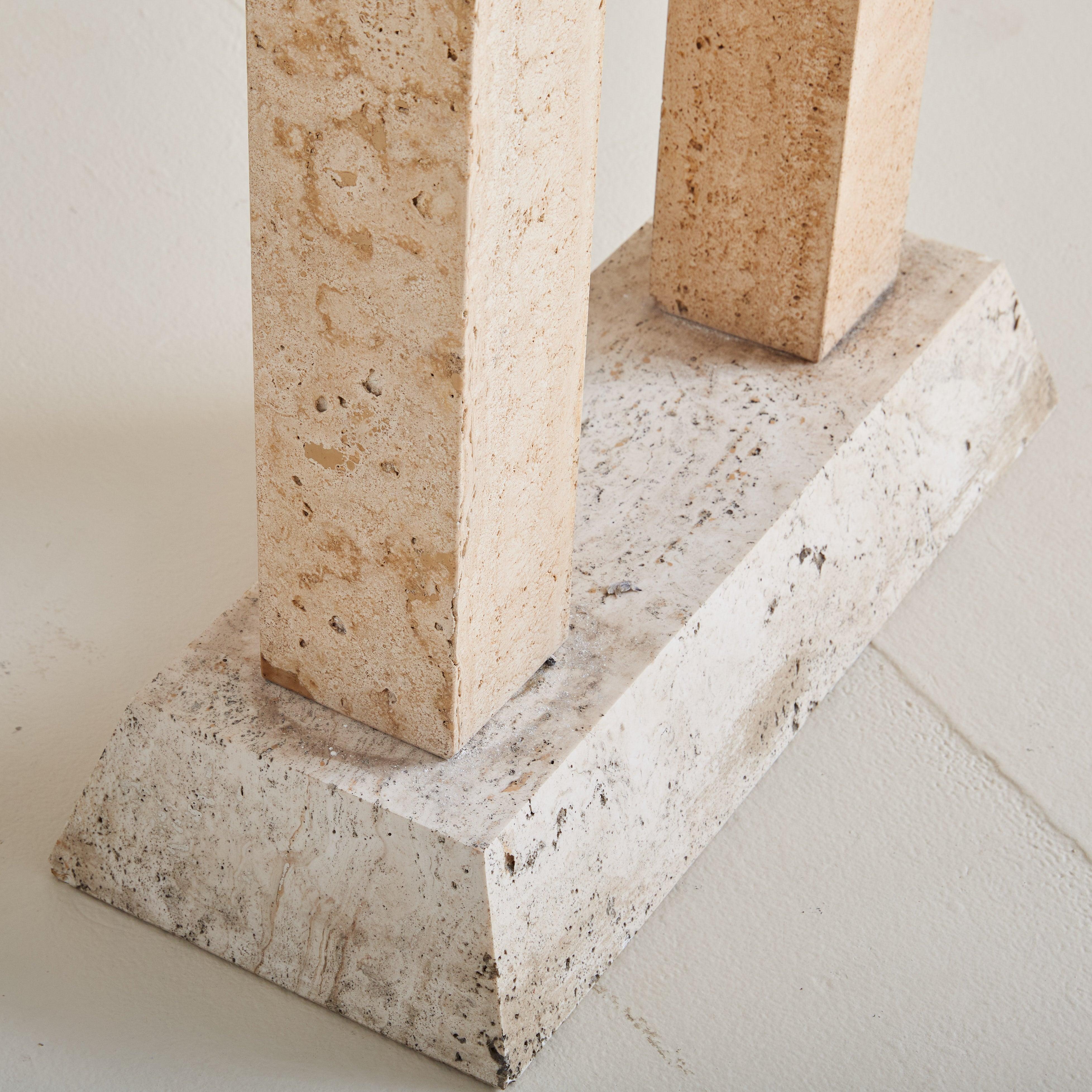 Mid-Century Modern Petite Italian Travertine Console Table, 1970s - 2 Available For Sale