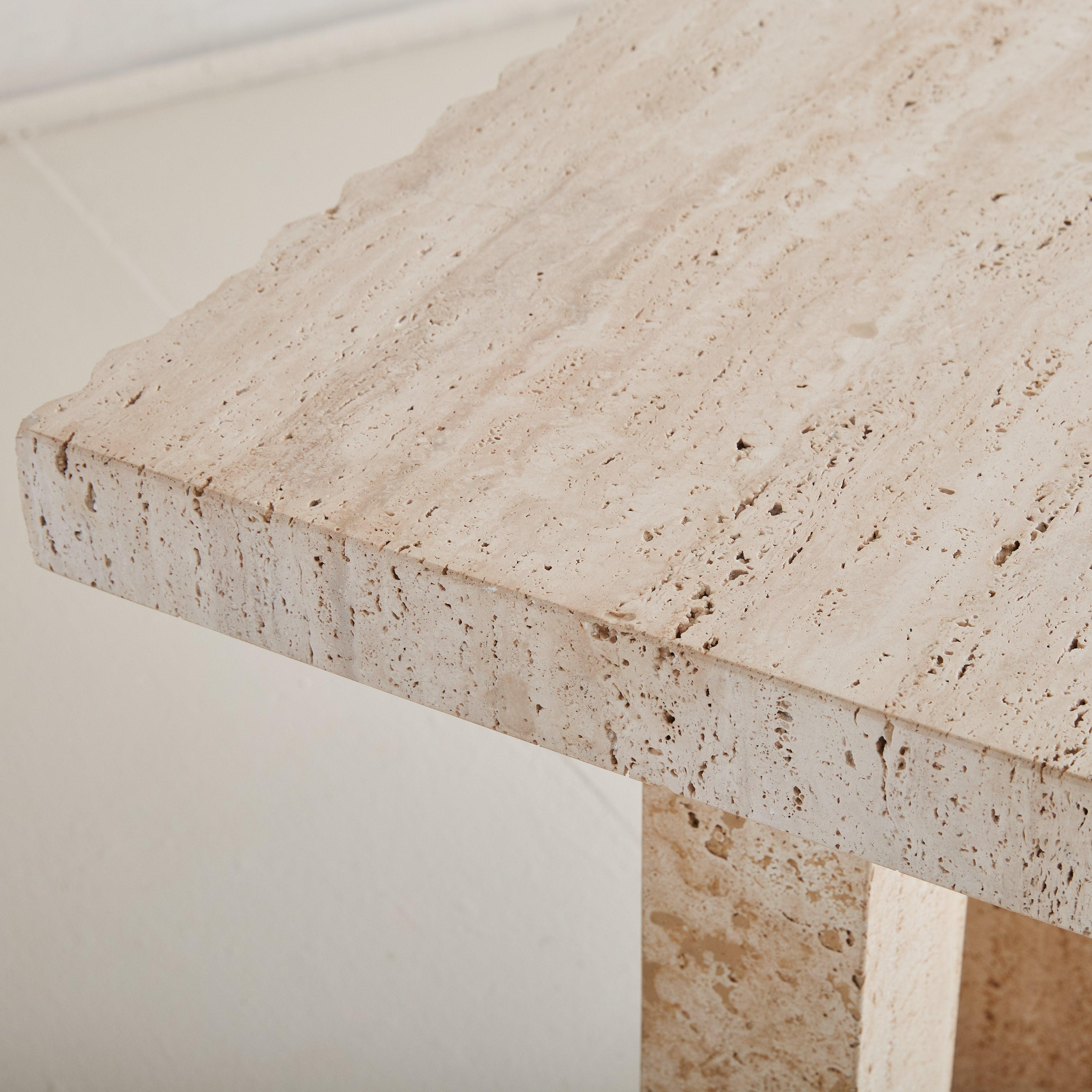 Petite Italian Travertine Console Table, 1970s - 2 Available In Good Condition For Sale In Chicago, IL