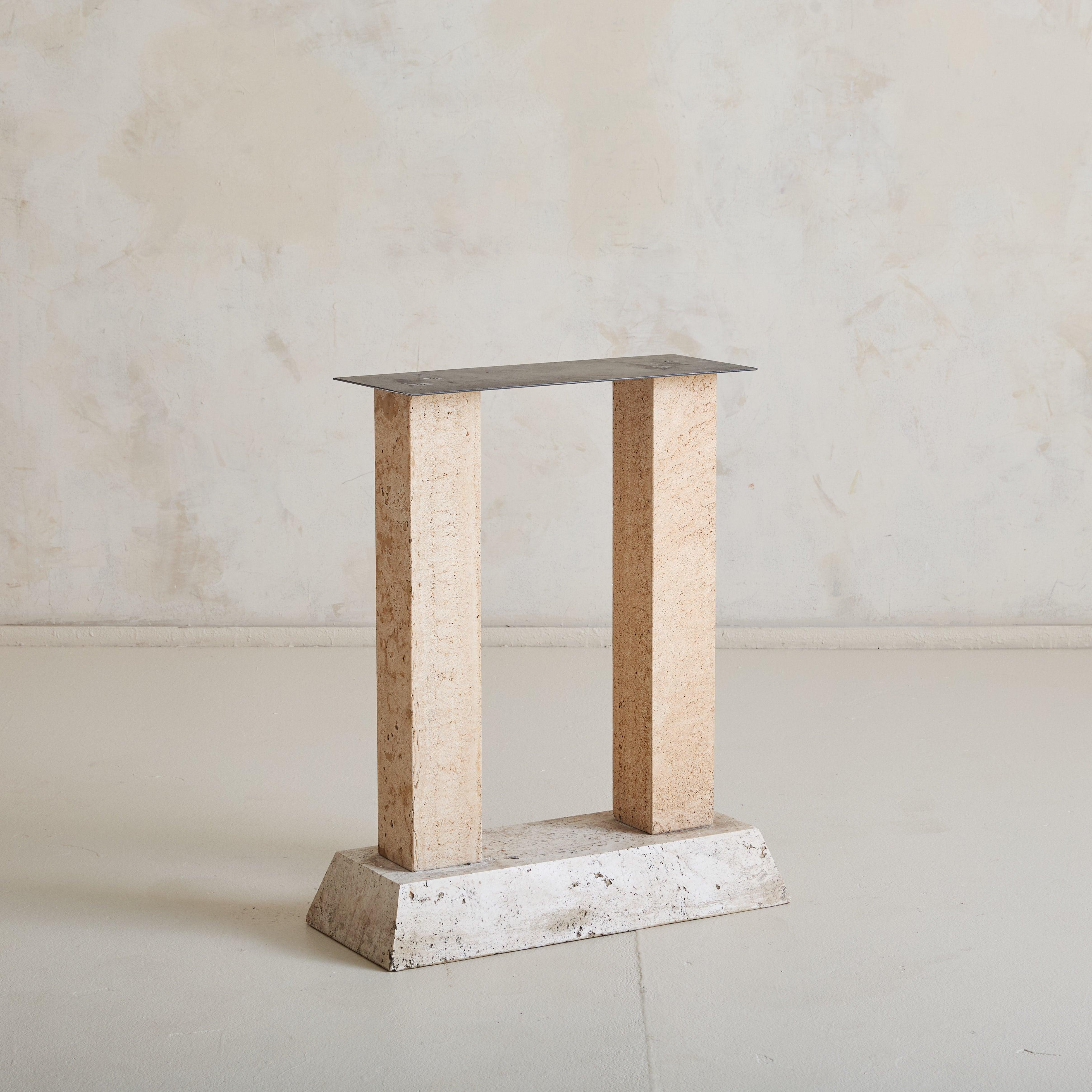 Late 20th Century Petite Italian Travertine Console Table, 1970s - 2 Available For Sale