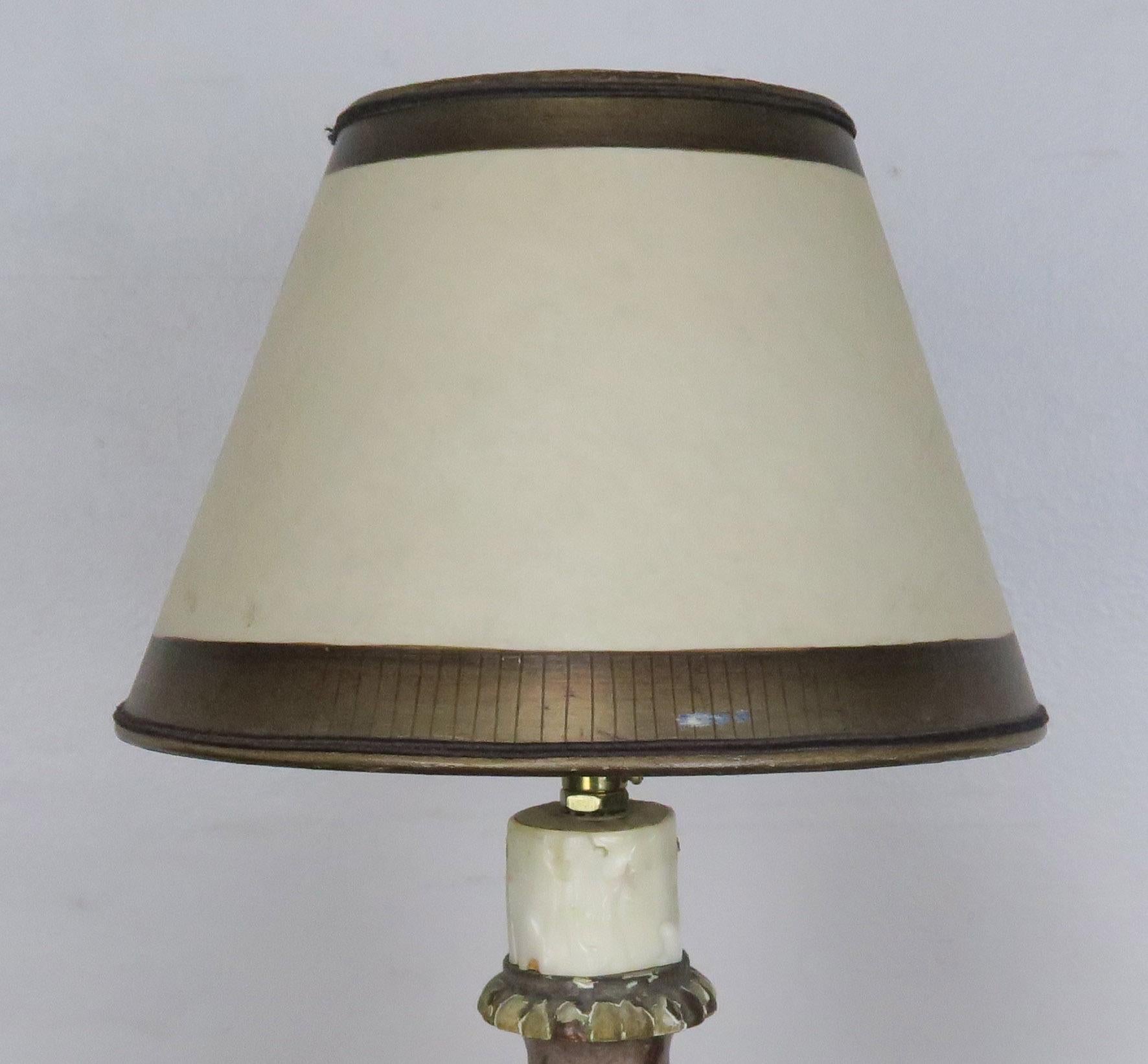 Petite Italian Urn Lamp with Parchment Shade In Distressed Condition In Los Angeles, CA
