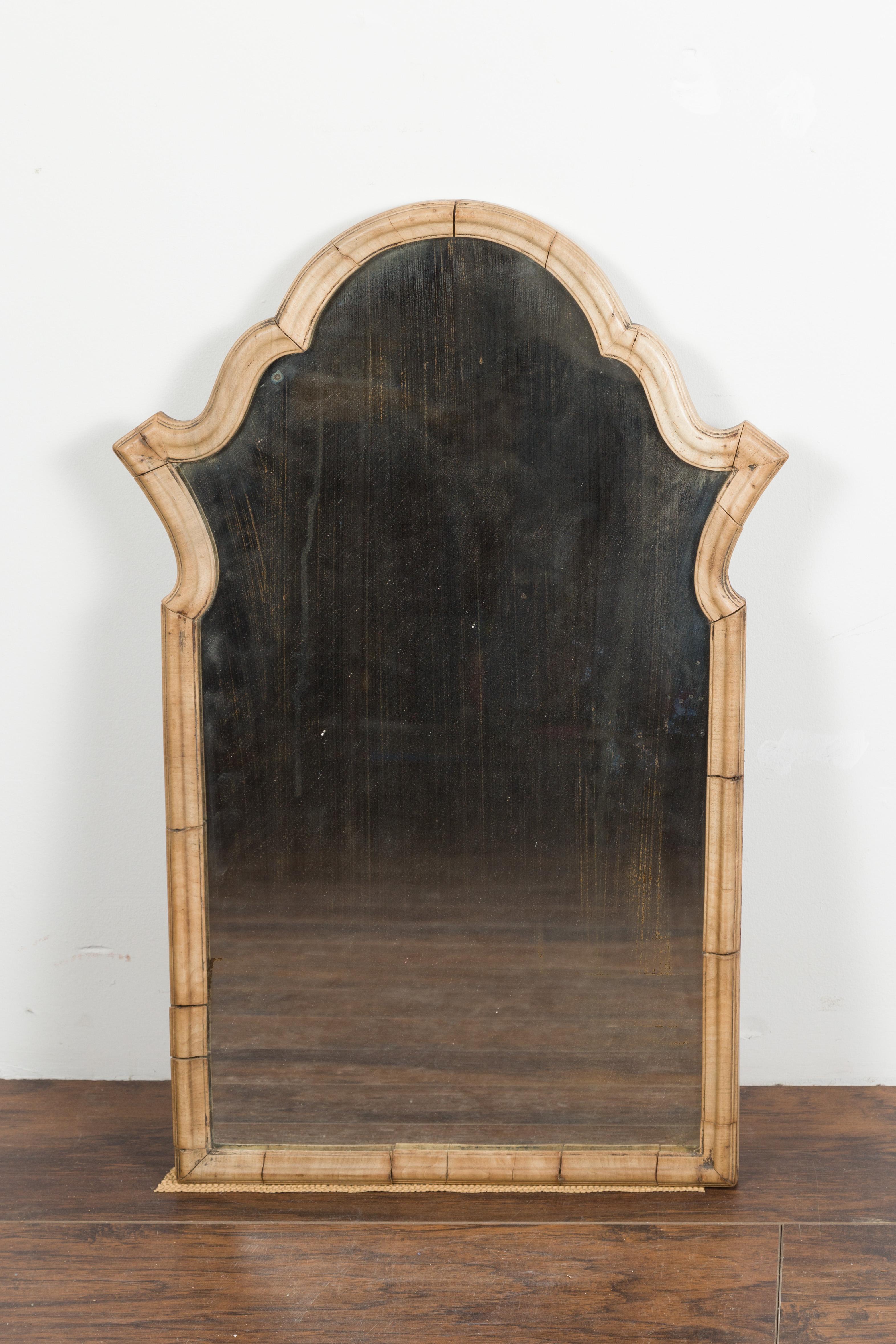Petite Italian Walnut Mirror circa 1940 with Arched Top and Natural Patina 5
