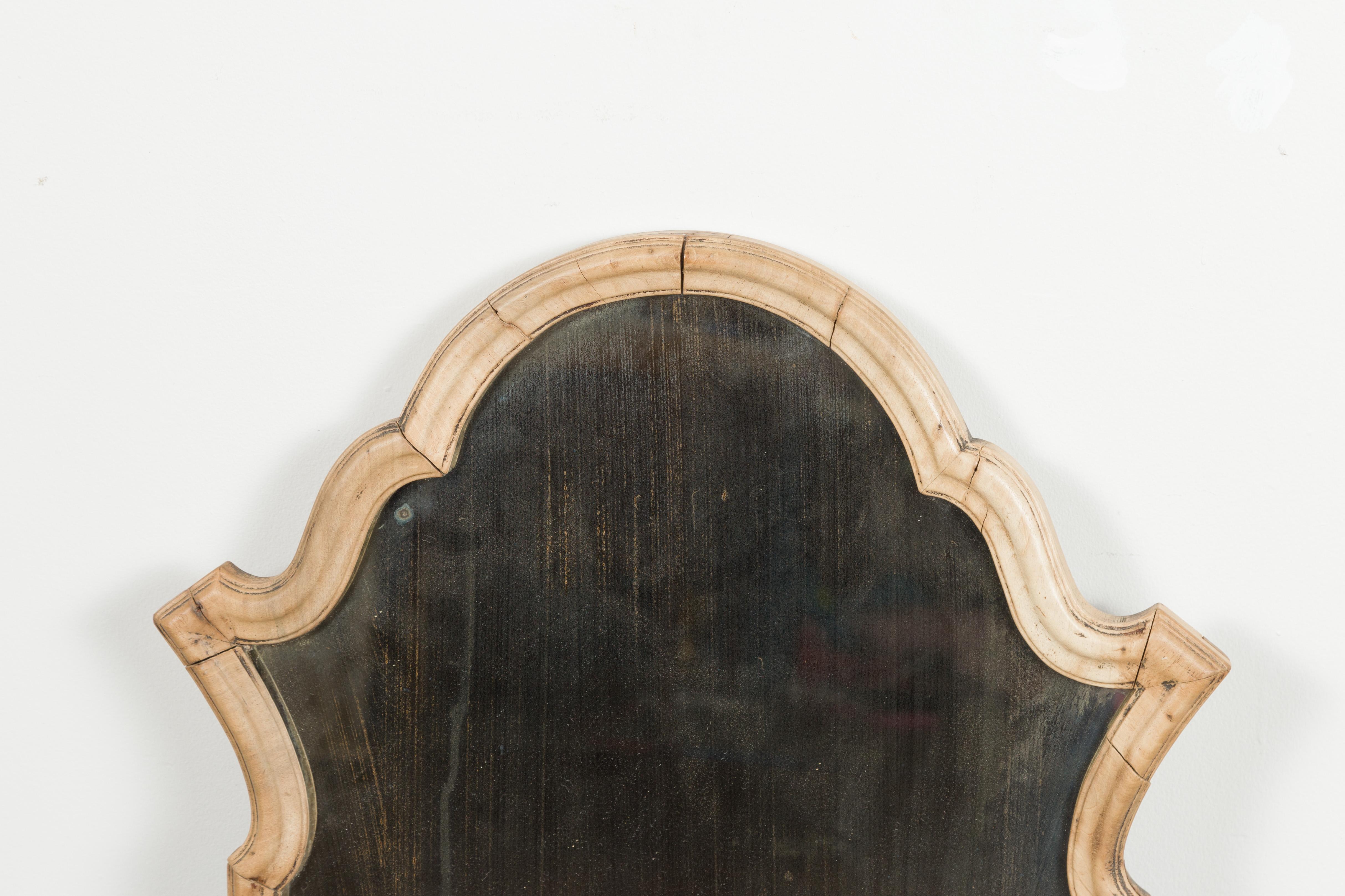 Petite Italian Walnut Mirror circa 1940 with Arched Top and Natural Patina In Good Condition In Atlanta, GA