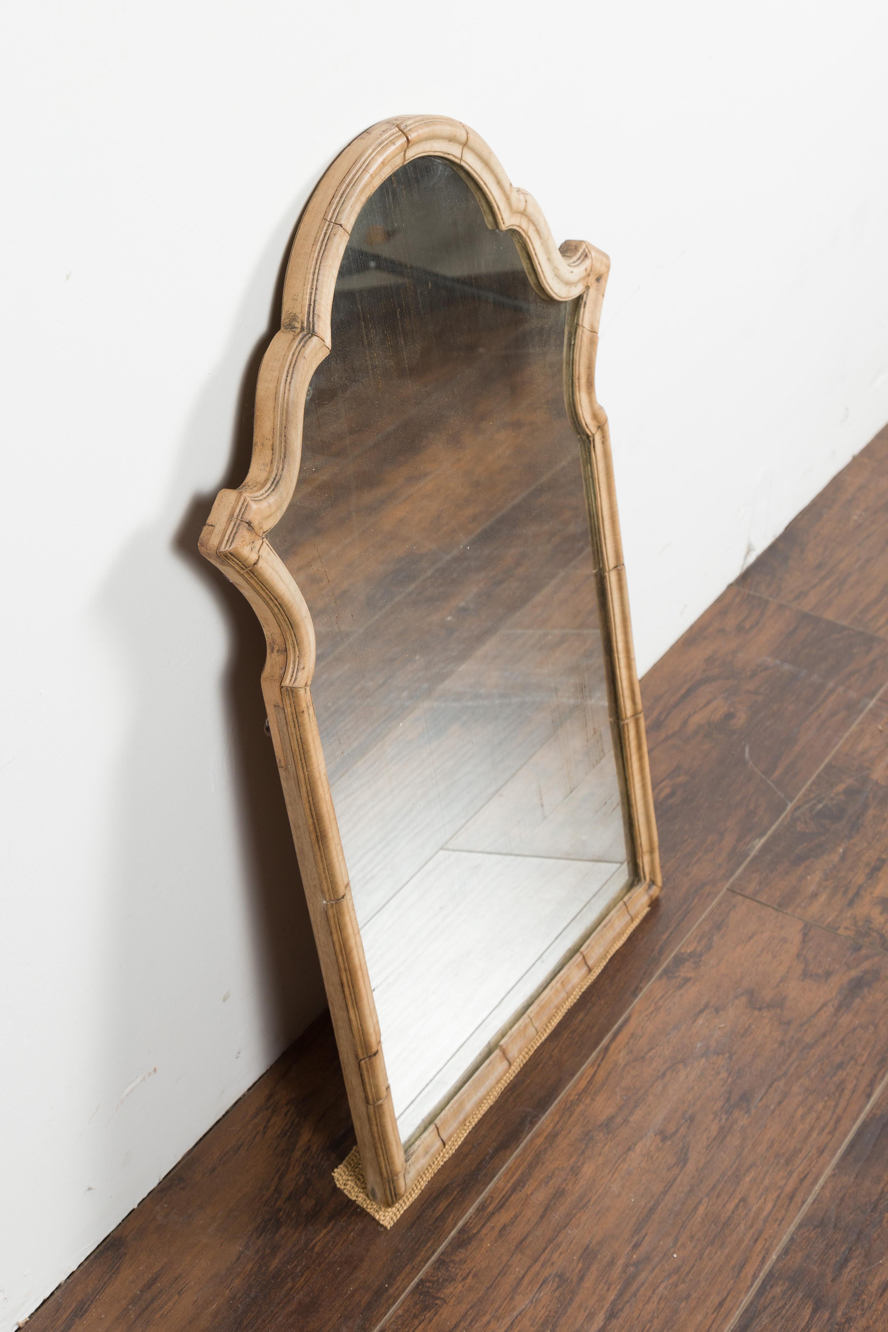 Petite Italian Walnut Mirror circa 1940 with Arched Top and Natural Patina 3