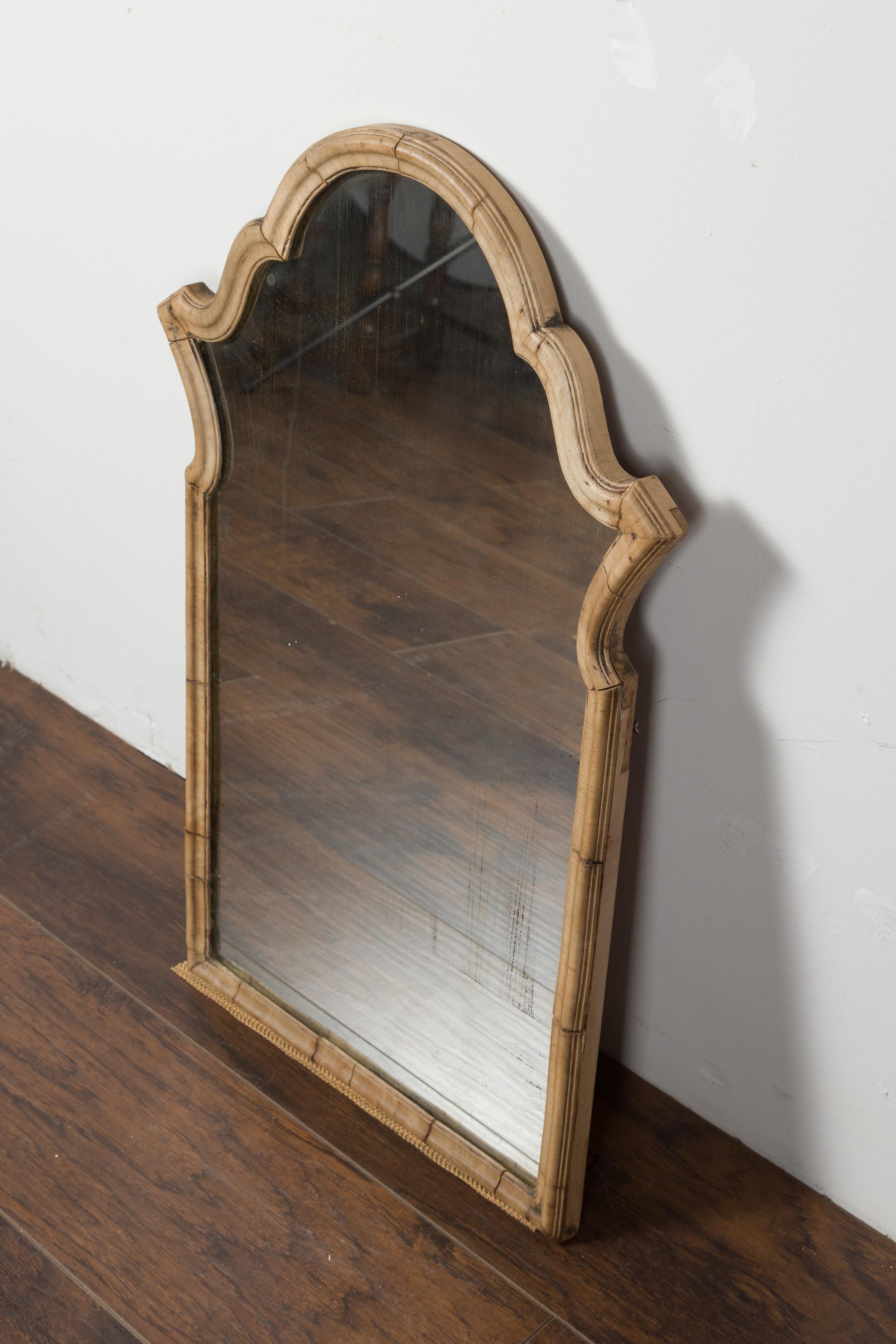 Petite Italian Walnut Mirror circa 1940 with Arched Top and Natural Patina 4