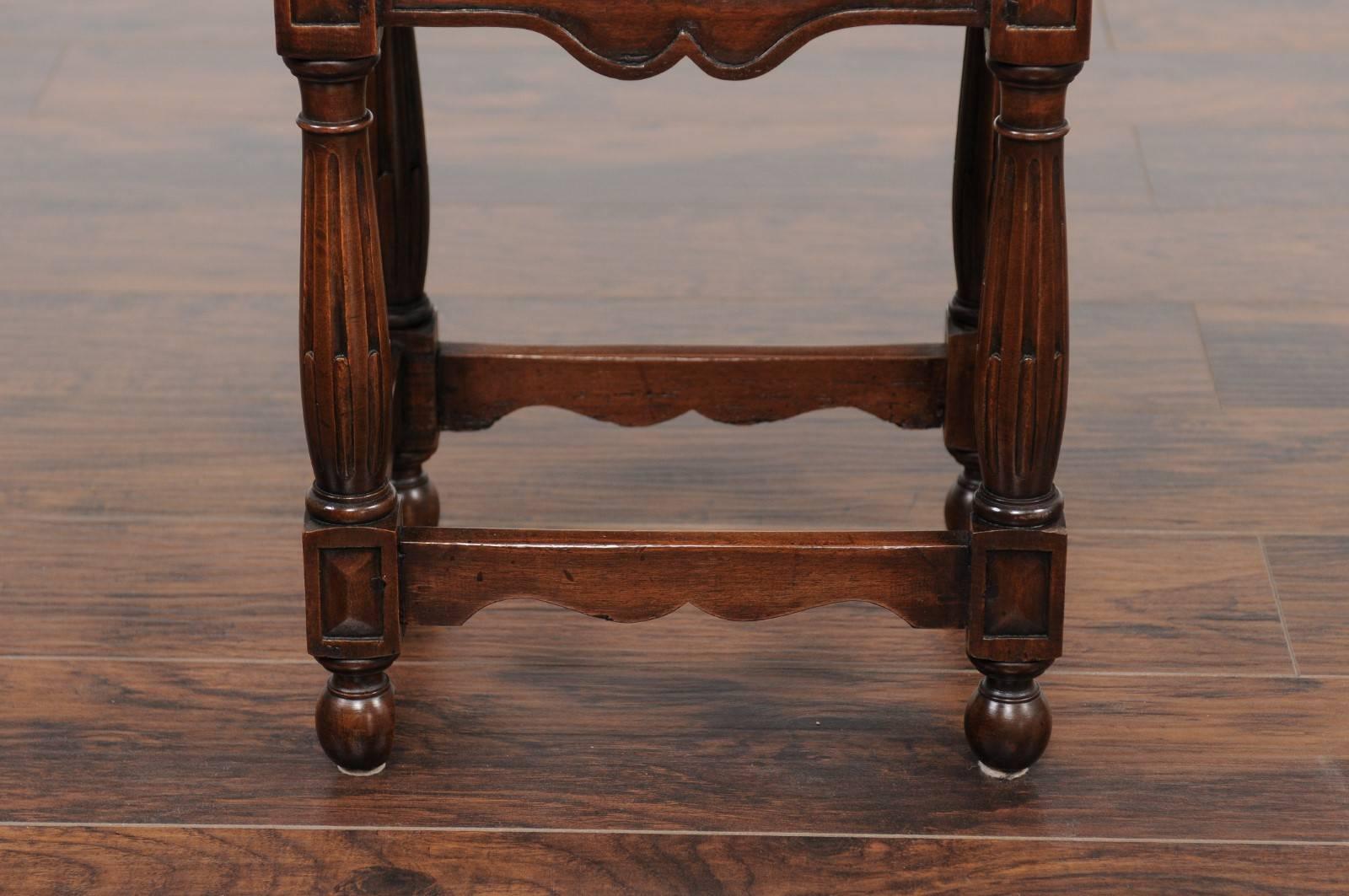 Petite Italian Walnut Side Table with Single Drawer and Fluted Legs, circa 1870 For Sale 5