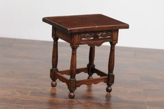 Petite Italian Walnut Side Table with Single Drawer and Fluted Legs, circa 1870