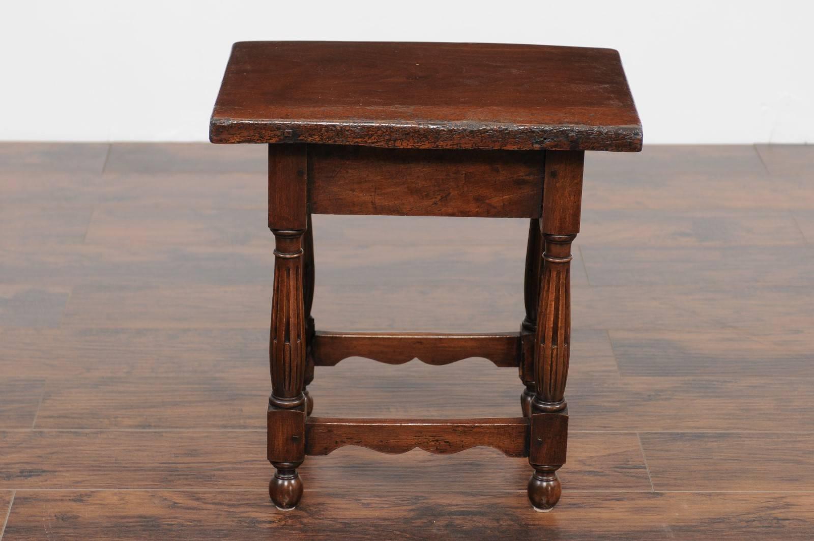 Petite Italian Walnut Side Table with Single Drawer and Fluted Legs, circa 1870 For Sale 3