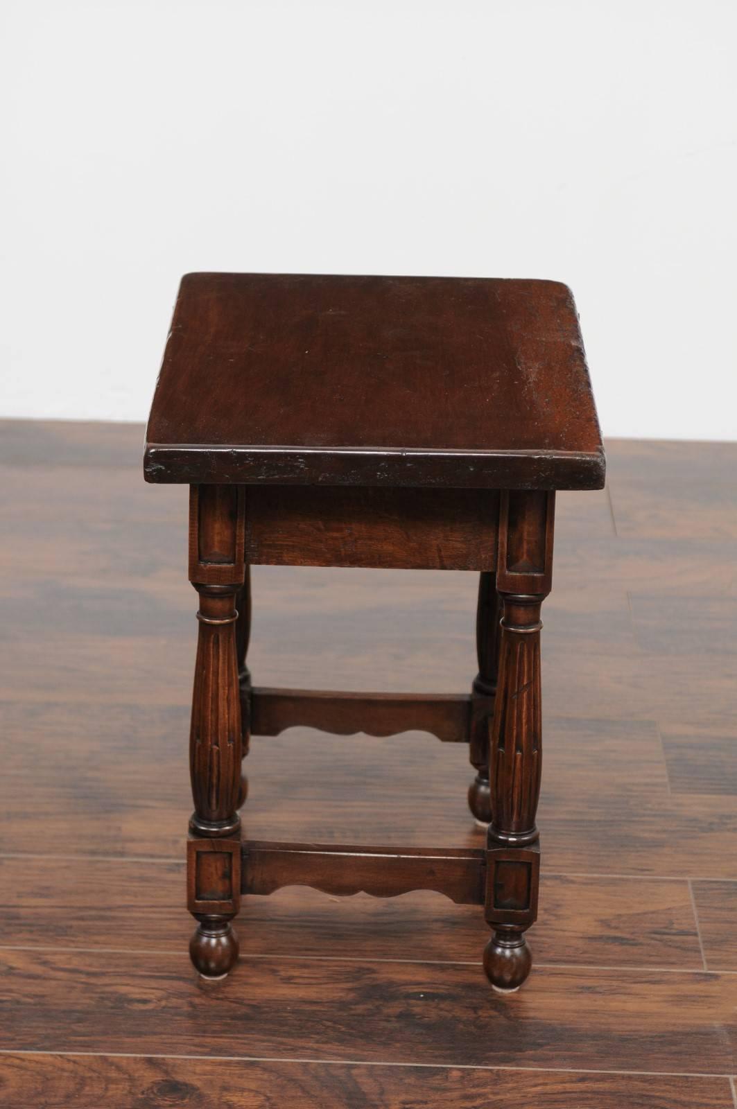 Petite Italian Walnut Side Table with Single Drawer and Fluted Legs, circa 1870 For Sale 4