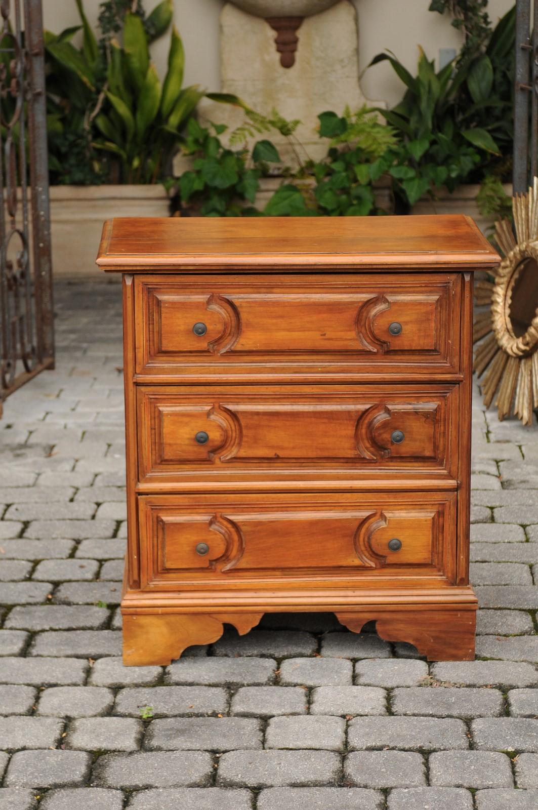 Petite Italian Walnut Three-Drawer Commode circa 1870 with Molded Cartouches 6