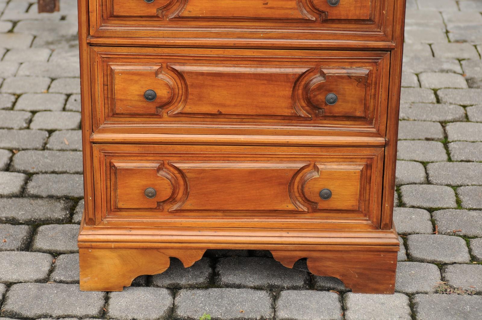Carved Petite Italian Walnut Three-Drawer Commode circa 1870 with Molded Cartouches