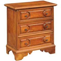 Petite Italian Walnut Three-Drawer Commode circa 1870 with Molded Cartouches