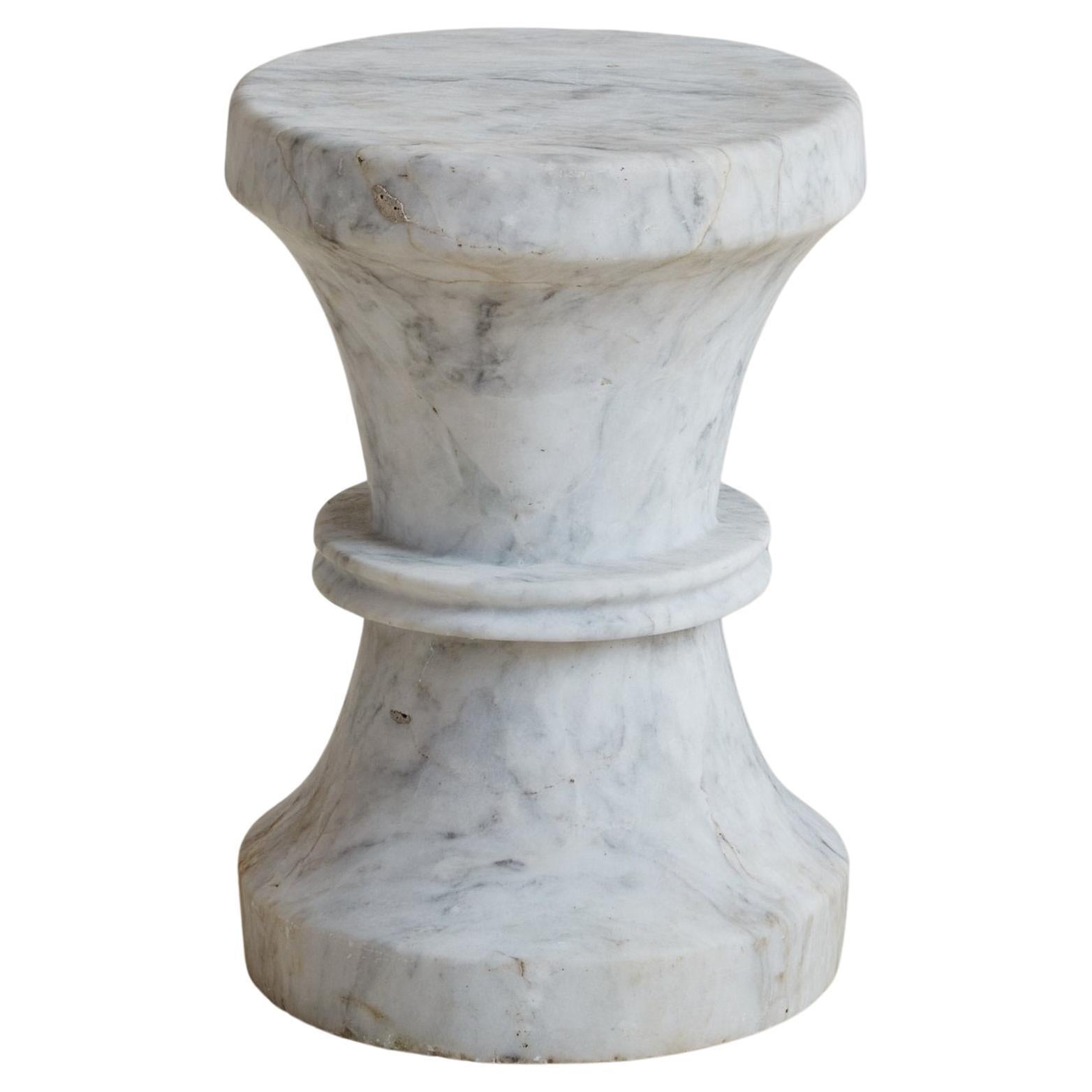 Petite Italian White Carrara Marble Stool, Italy 20th Century For Sale