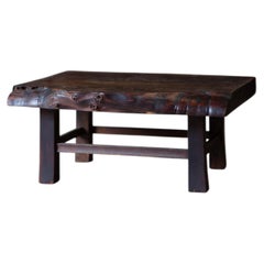 Edo Japanese Antique Wabi-Sabi Live Edge Keyaki Low Coffee Table, Mid-19th C