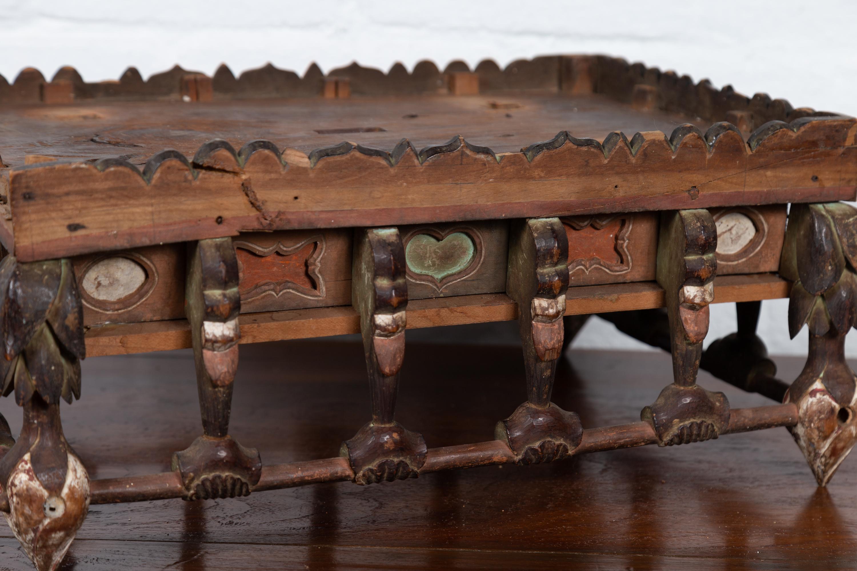 Petite Japanese Edo Period Folk Art Altar Table with Carved and Painted Motifs For Sale 6