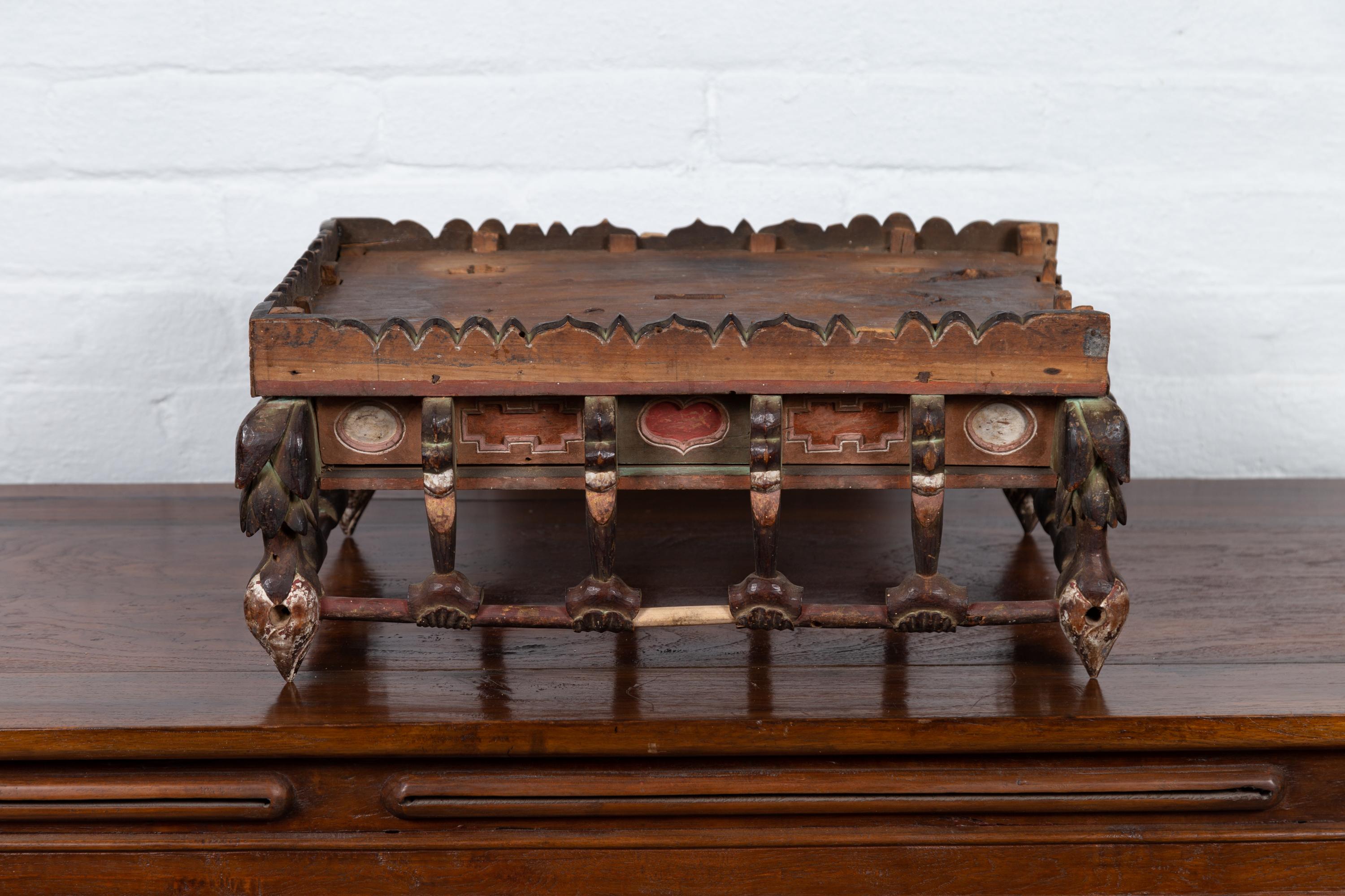 Petite Japanese Edo Period Folk Art Altar Table with Carved and Painted Motifs For Sale 8