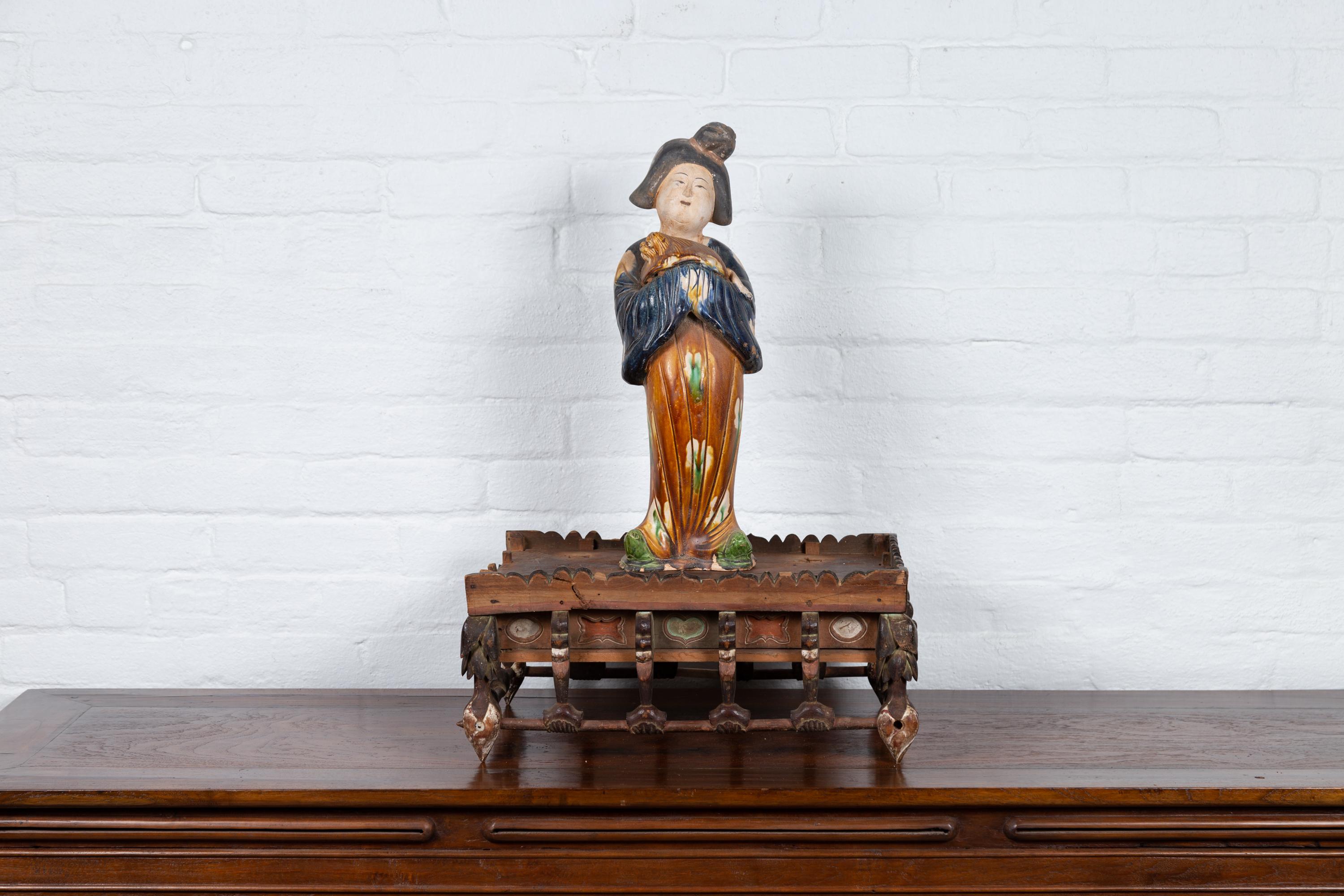 Petite Japanese Edo Period Folk Art Altar Table with Carved and Painted Motifs In Good Condition For Sale In Yonkers, NY