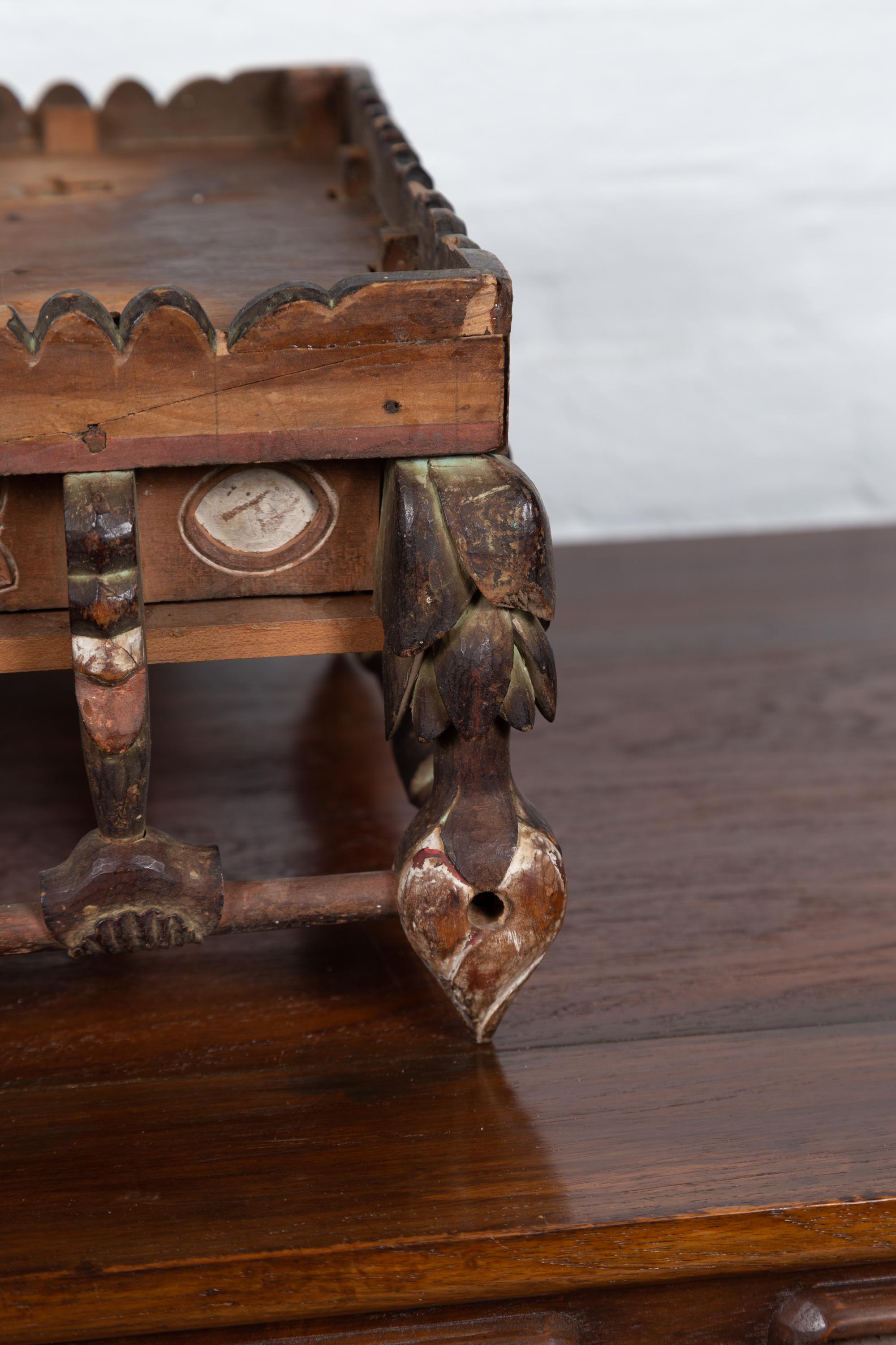 19th Century Petite Japanese Edo Period Folk Art Altar Table with Carved and Painted Motifs For Sale