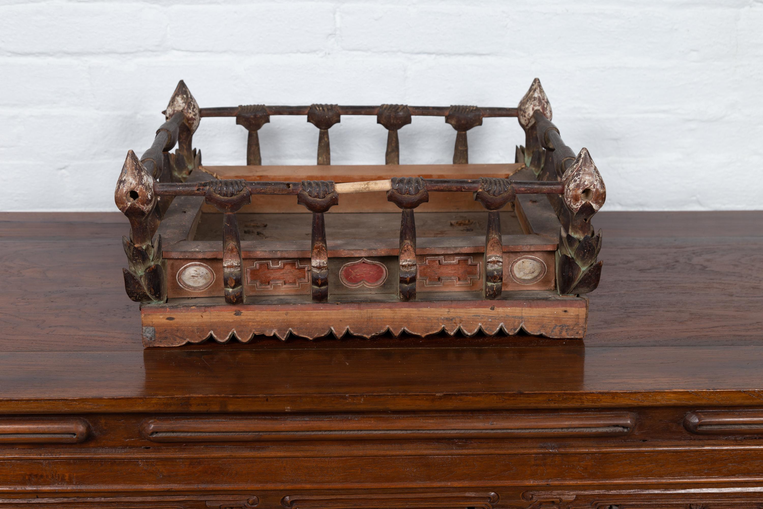 Petite Japanese Edo Period Folk Art Altar Table with Carved and Painted Motifs For Sale 1