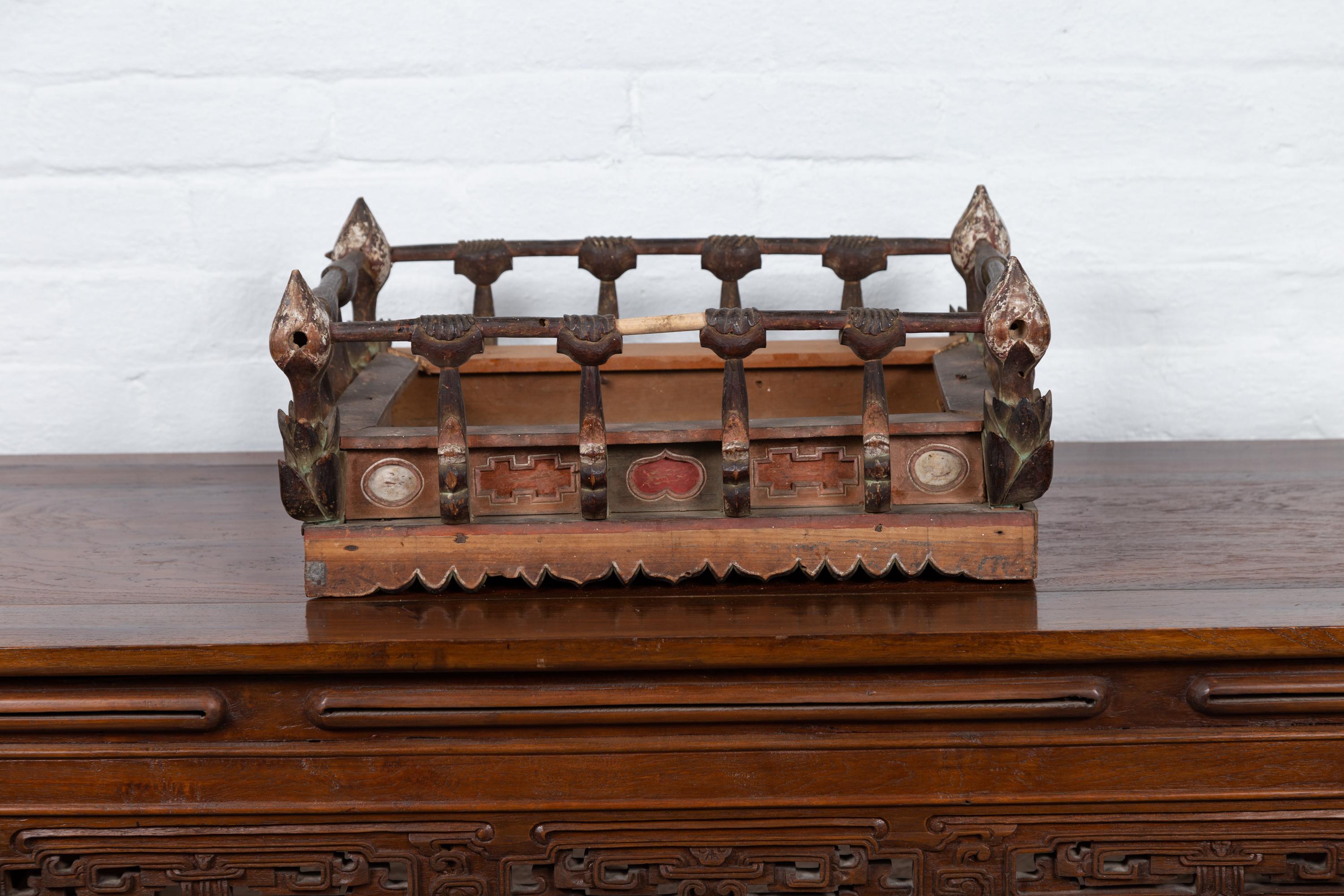 Petite Japanese Edo Period Folk Art Altar Table with Carved and Painted Motifs For Sale 2