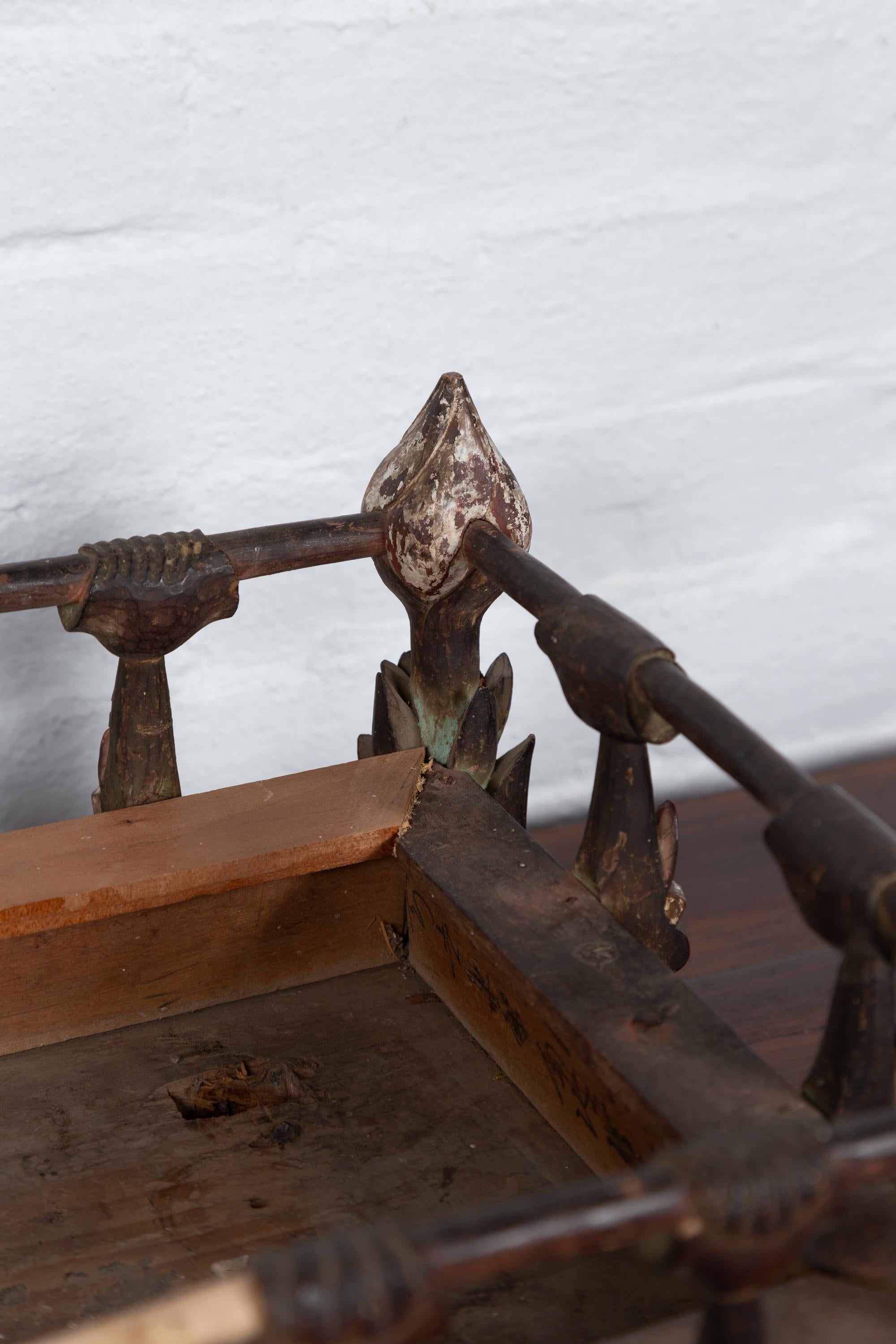 Petite Japanese Edo Period Folk Art Altar Table with Carved and Painted Motifs For Sale 4