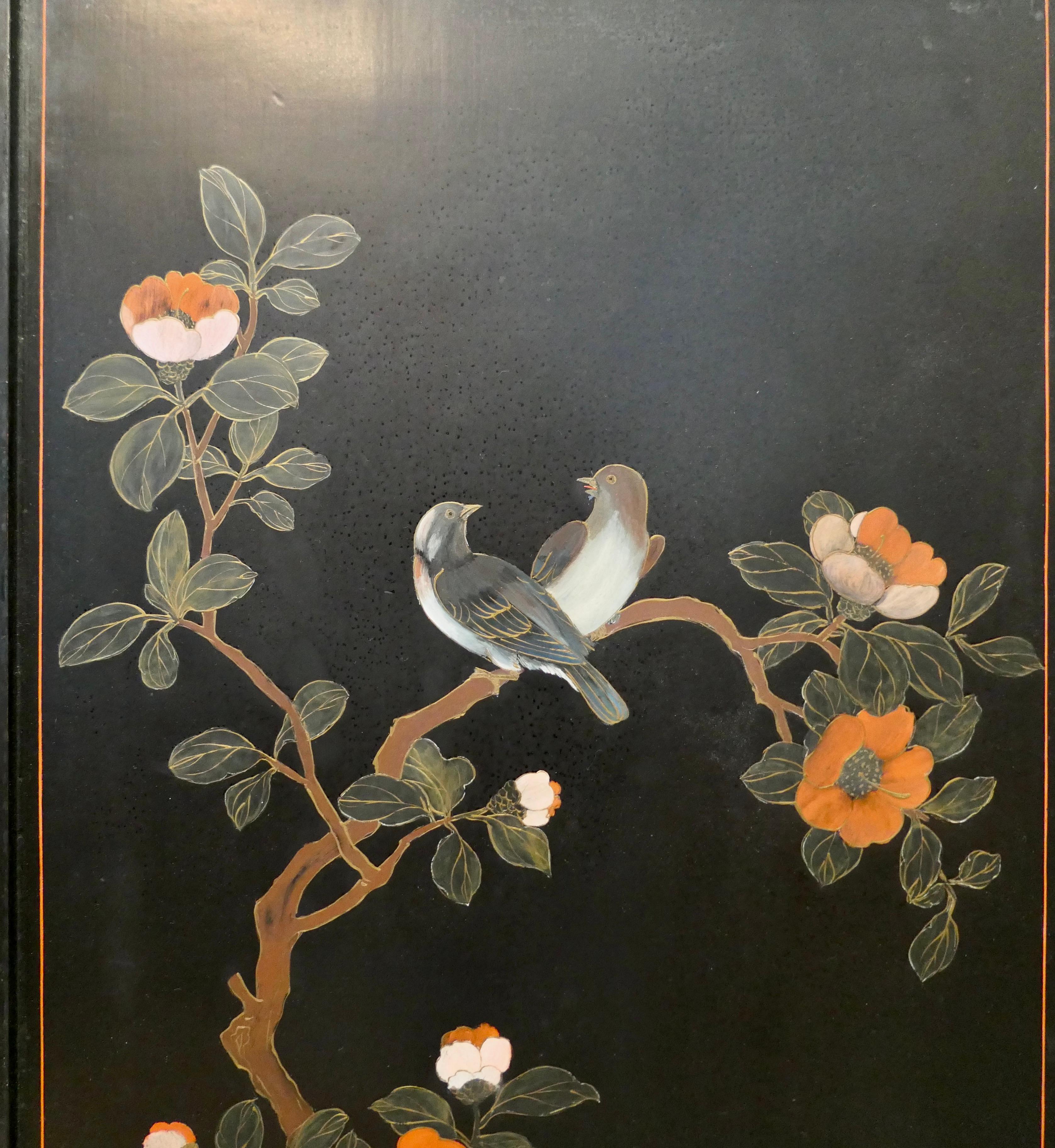 Petite Japanese Lacquer and Painted 3 Fold Screen, in The Garden 1